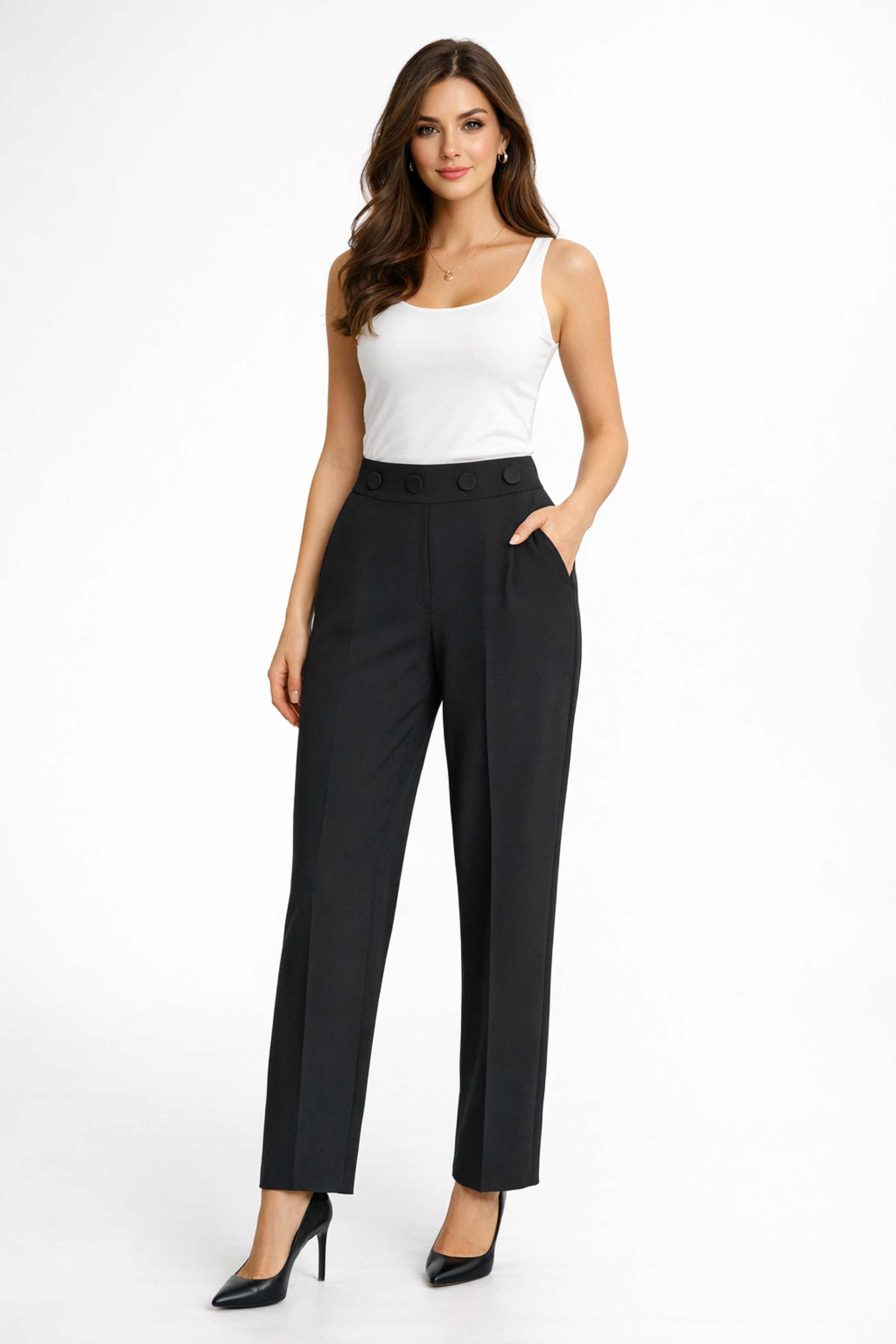 MACHKA Siyah Cigarette Fit Krep Pantolon