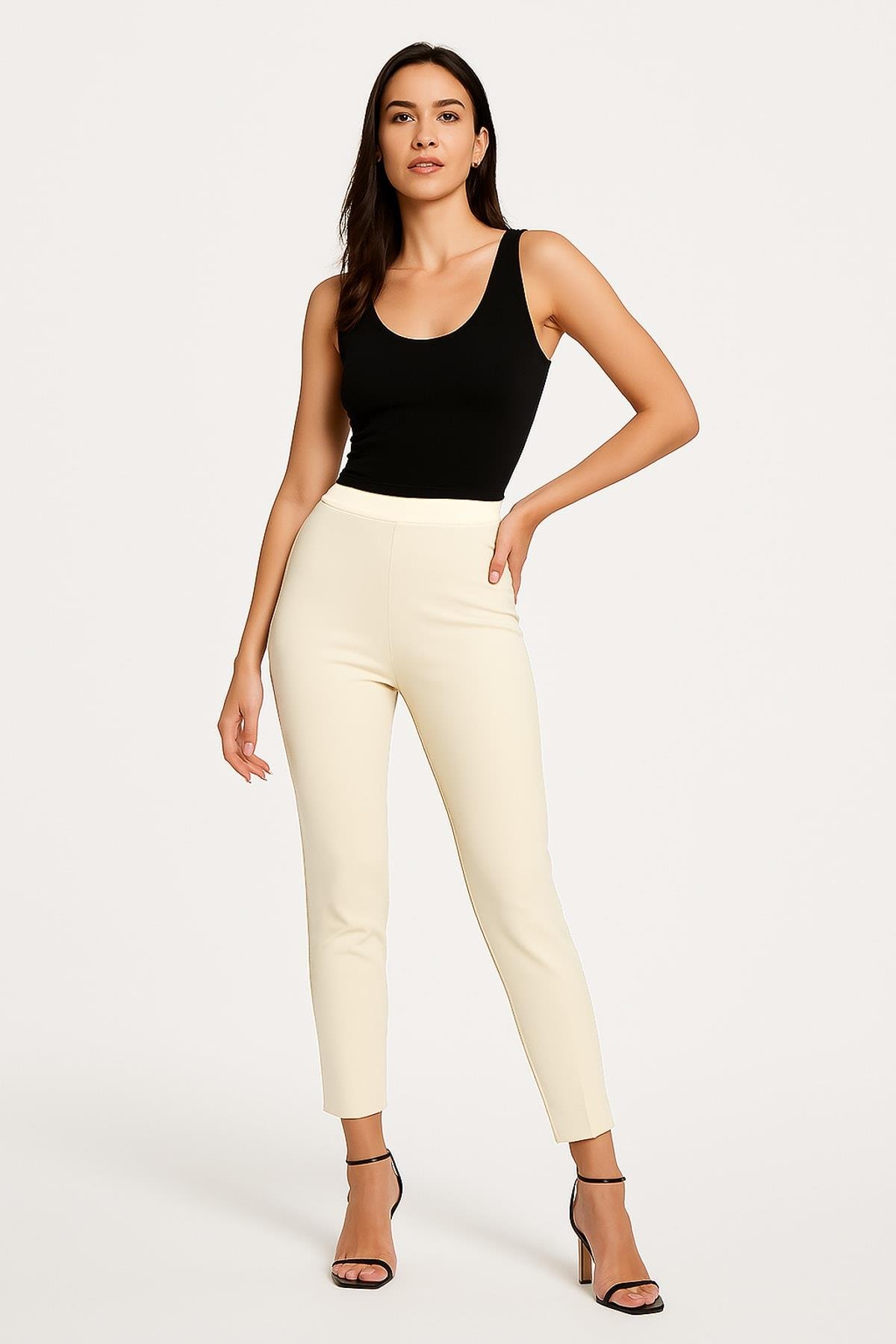 TWIST Bej Metal Fermuar Detaylı Pantolon