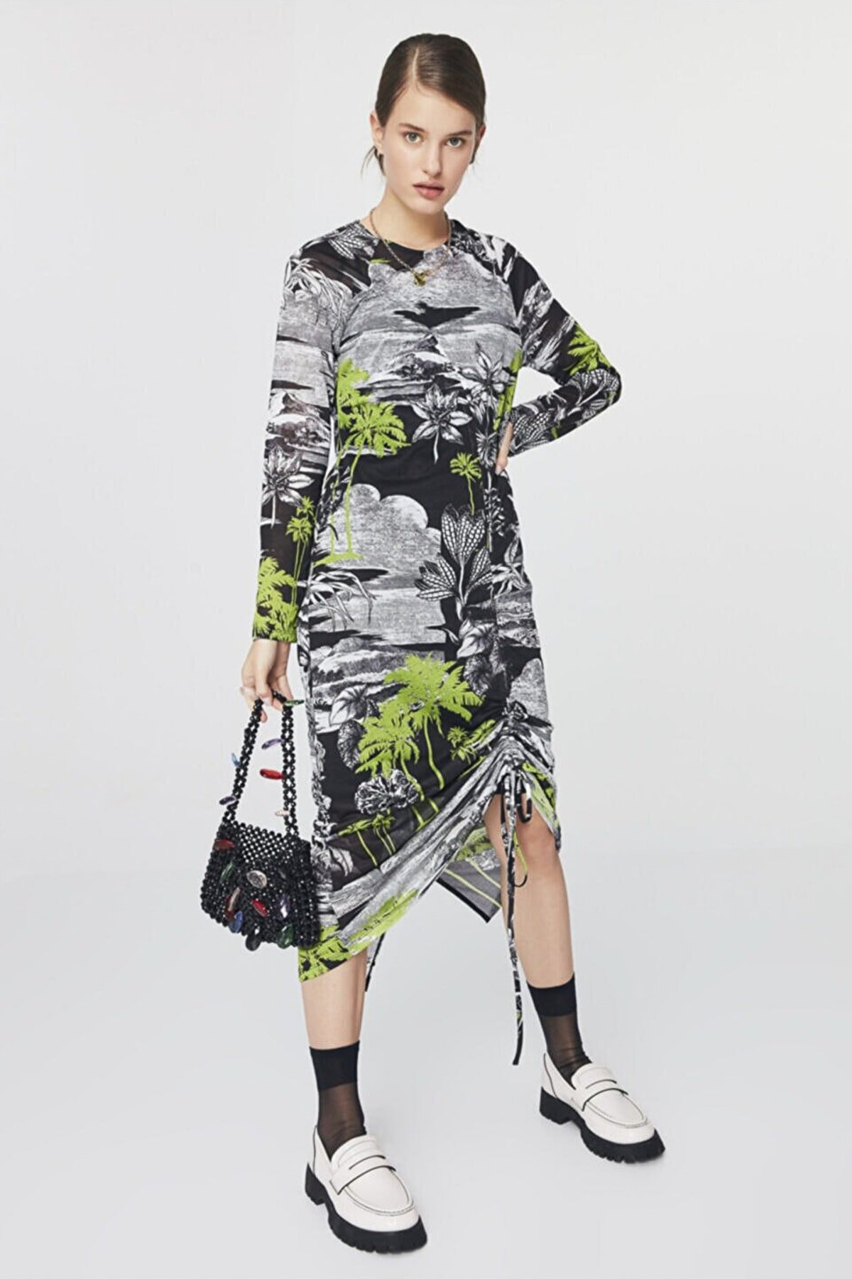 TWIST Desenli Örme Siyah Elbise