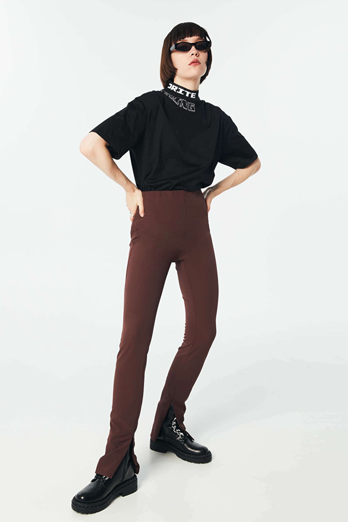 TWIST Fermuar Aksesuarlı Kahverengi Pantolon