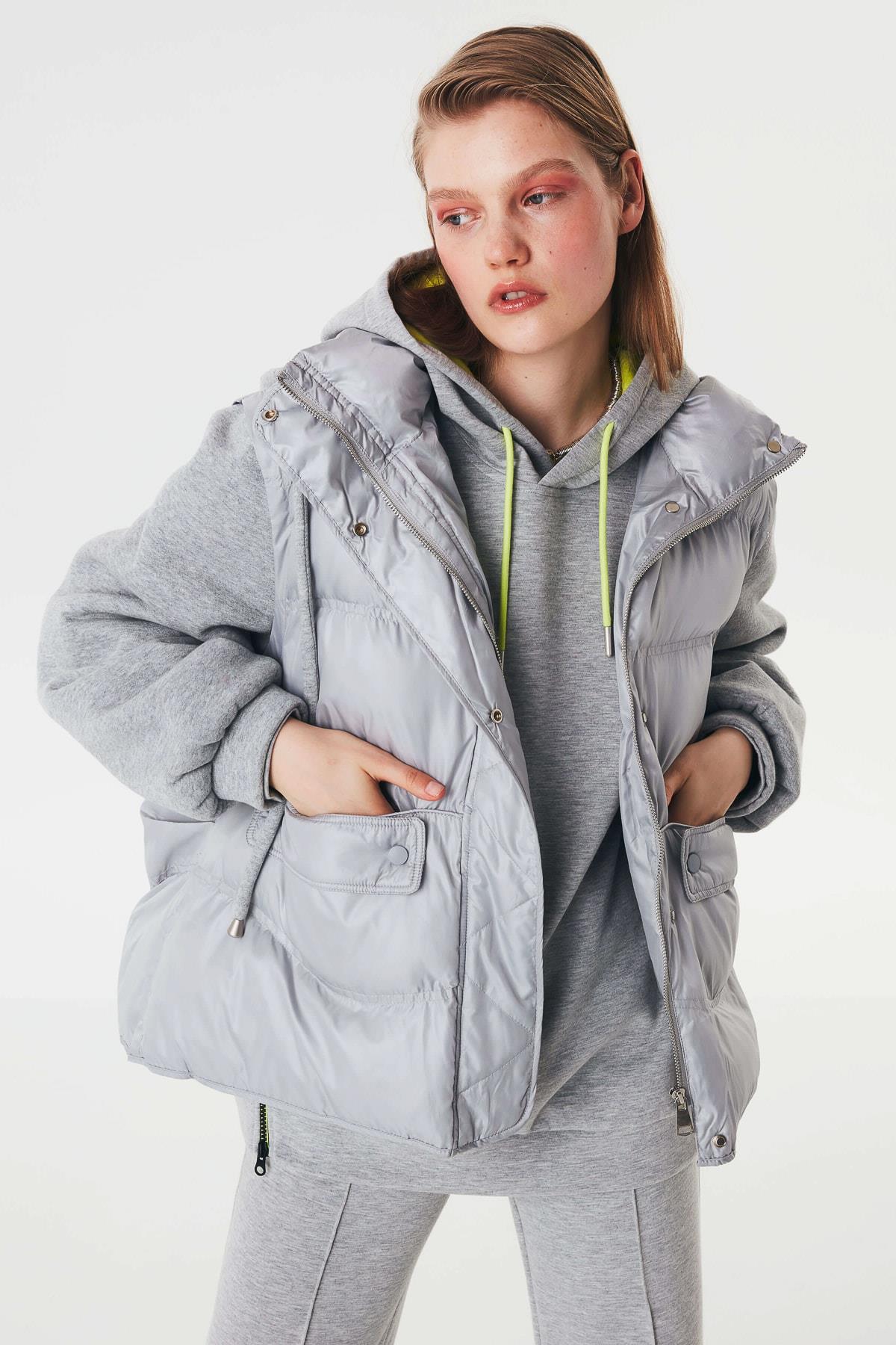 TWIST Kumaş Mix Gri Melanj Puffer Mont
