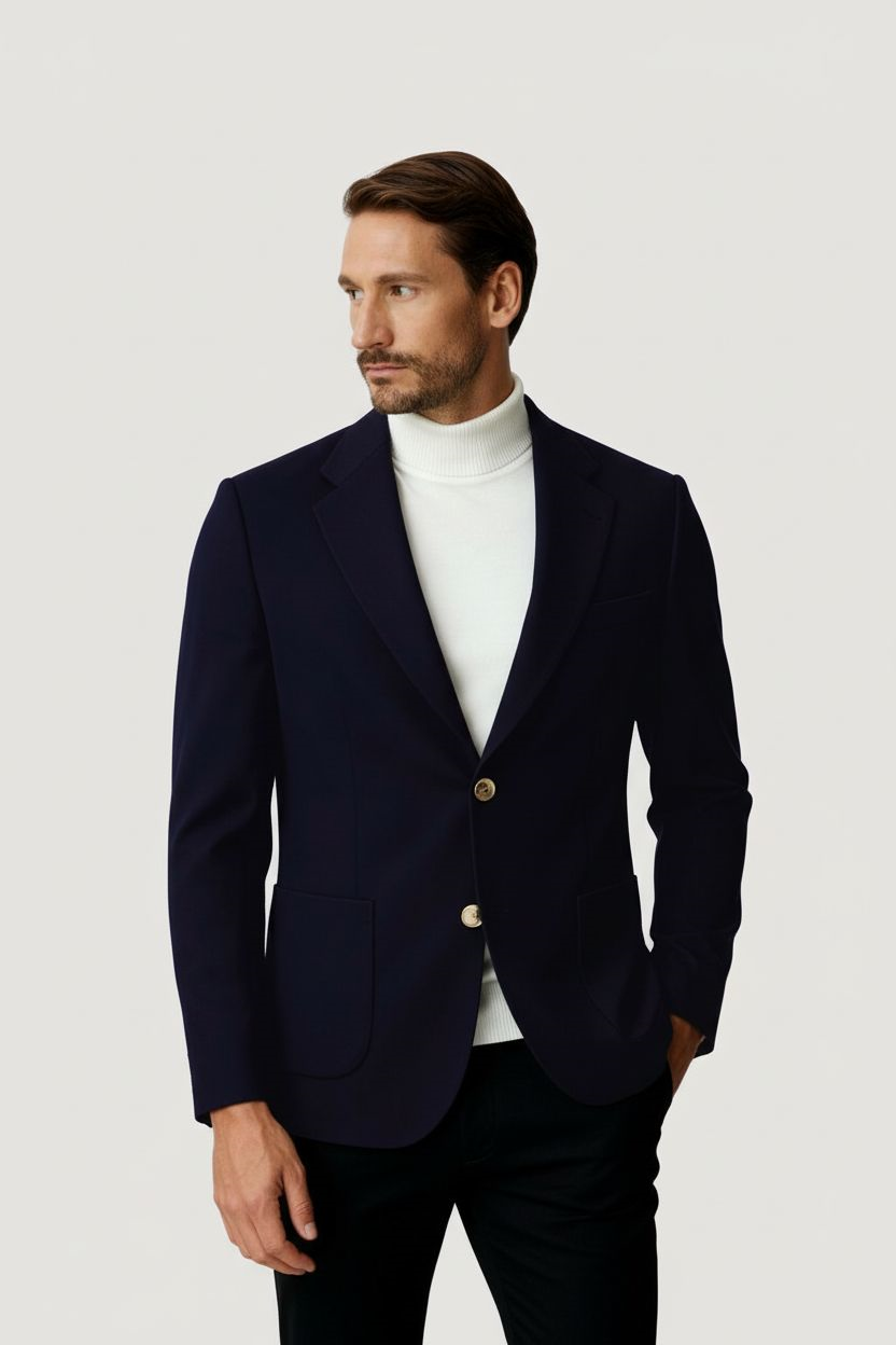 Lacivert Mono Yaka Slim Fit Dar Kalıp Erkek Ceket