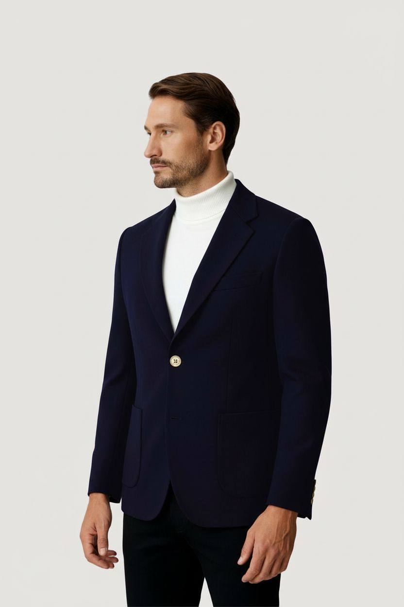 Lacivert Mono Yaka Slim Fit Dar Kalıp Erkek Ceket