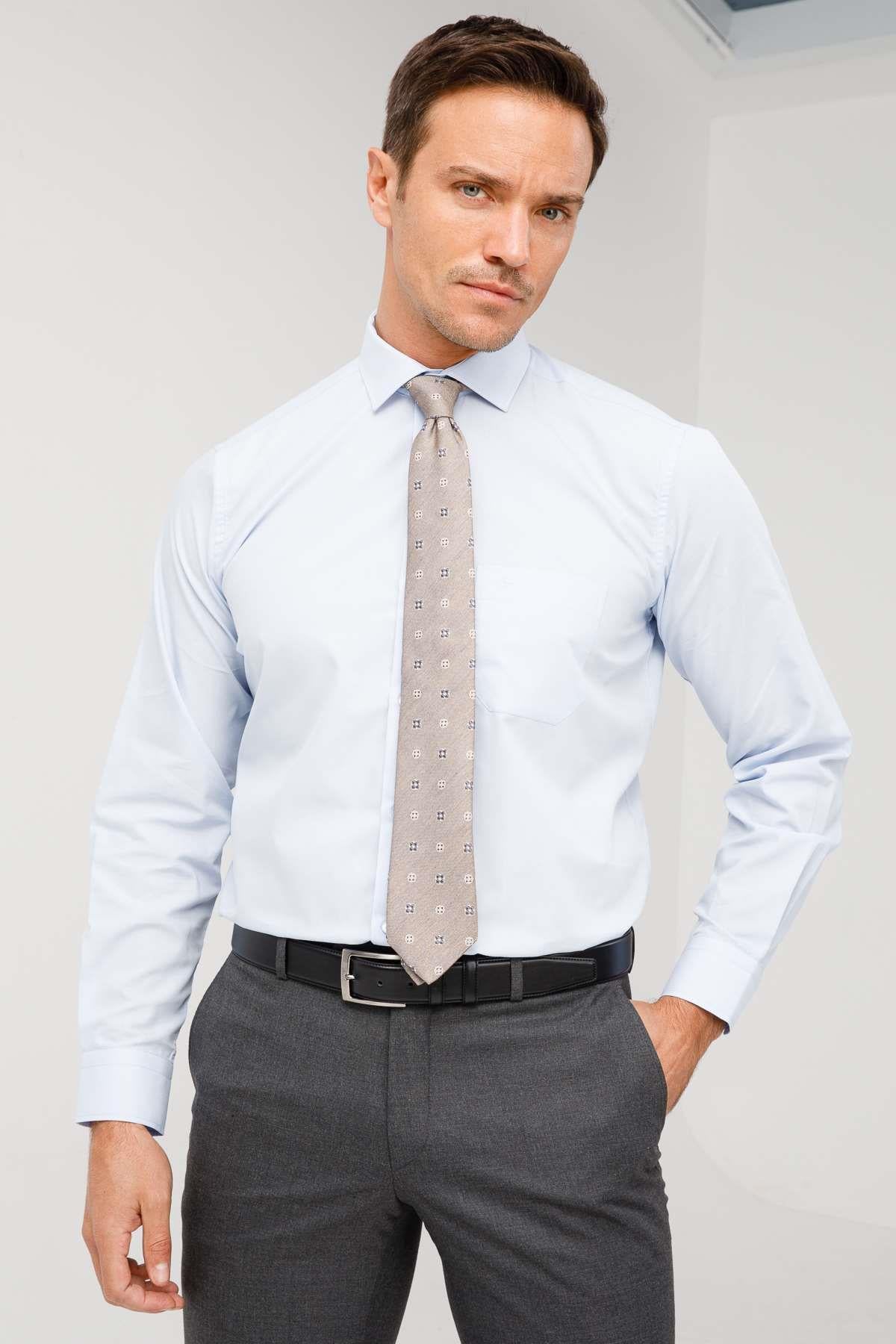 Açık Mavi Regular Fit Rahat Kalıp Klasik Yaka Düz Uzun Kollu Cepli Kolay Ütülenir Gömlek