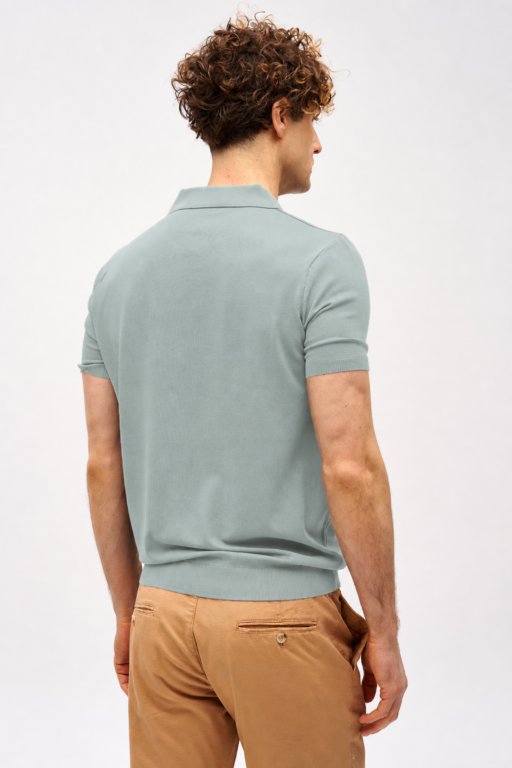 Erkek Açık Yeşil Slim Fit Dar Kalıp Polo Yaka Düz Kısa Kollu Triko Tişört