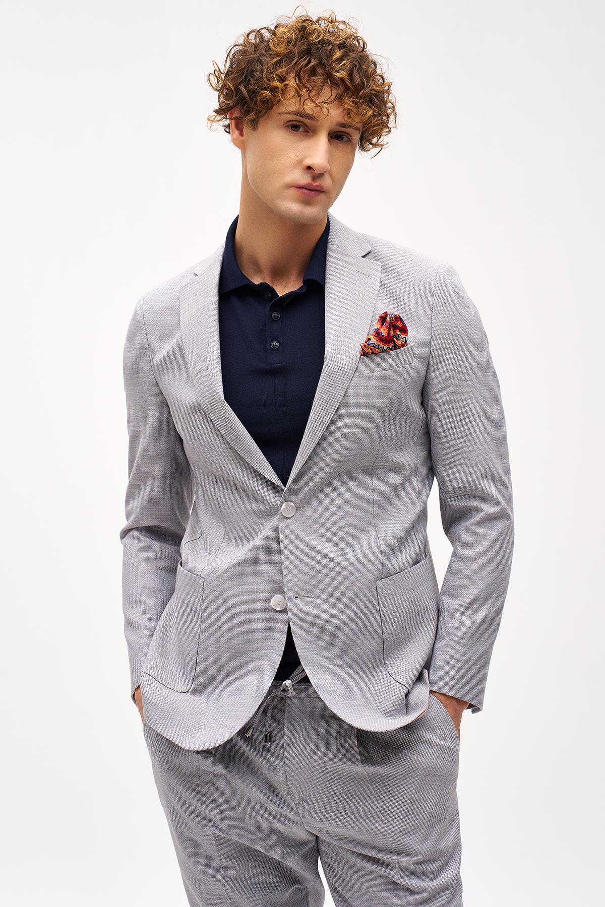 Erkek Bej Slim Fit / Dar Kalıp Mono Yaka Takım Elbise