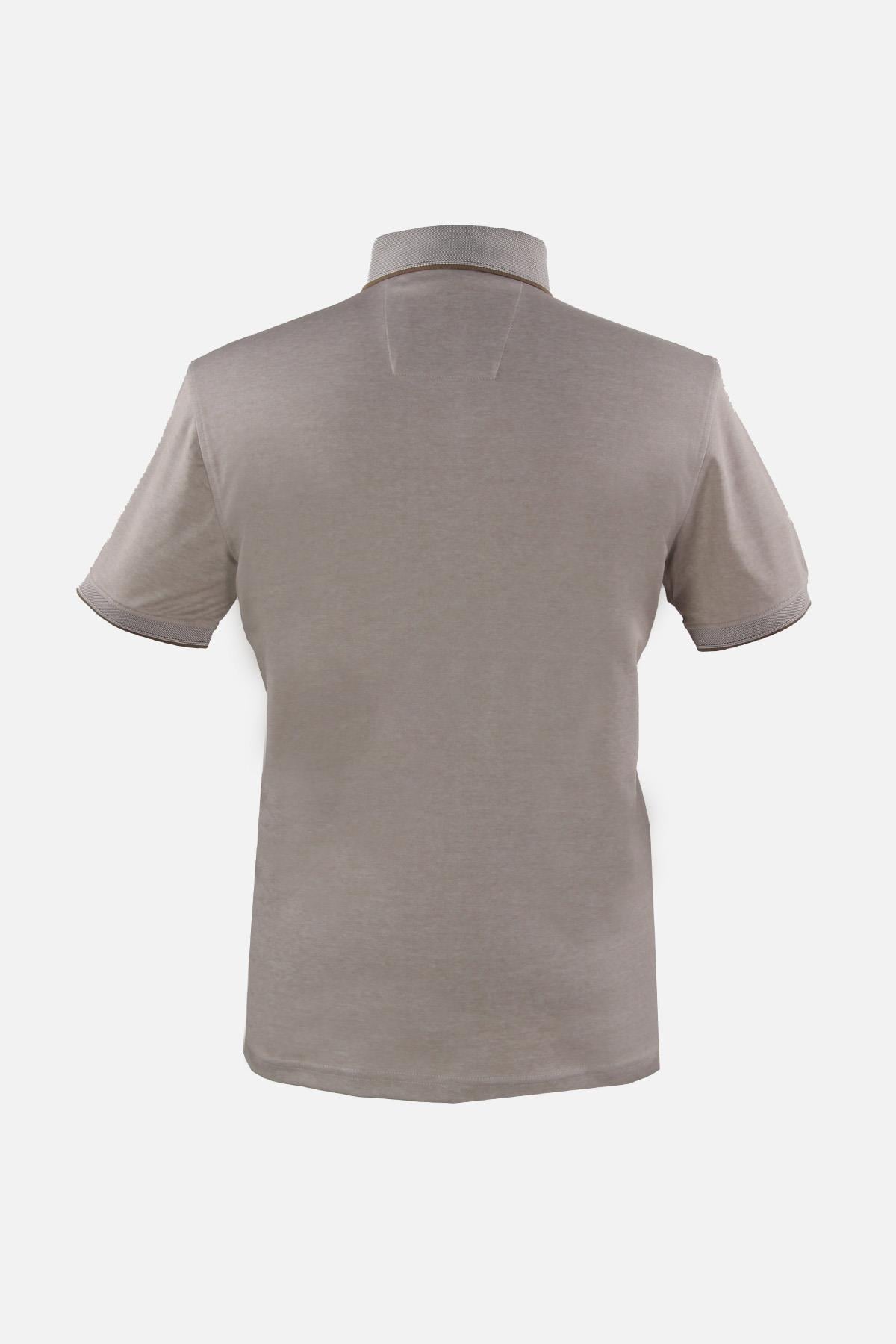 Bej Slim Fit Dar Kalıp Düğmeli Polo Yaka Düz Kısa Kollu Pamuklu Tişört