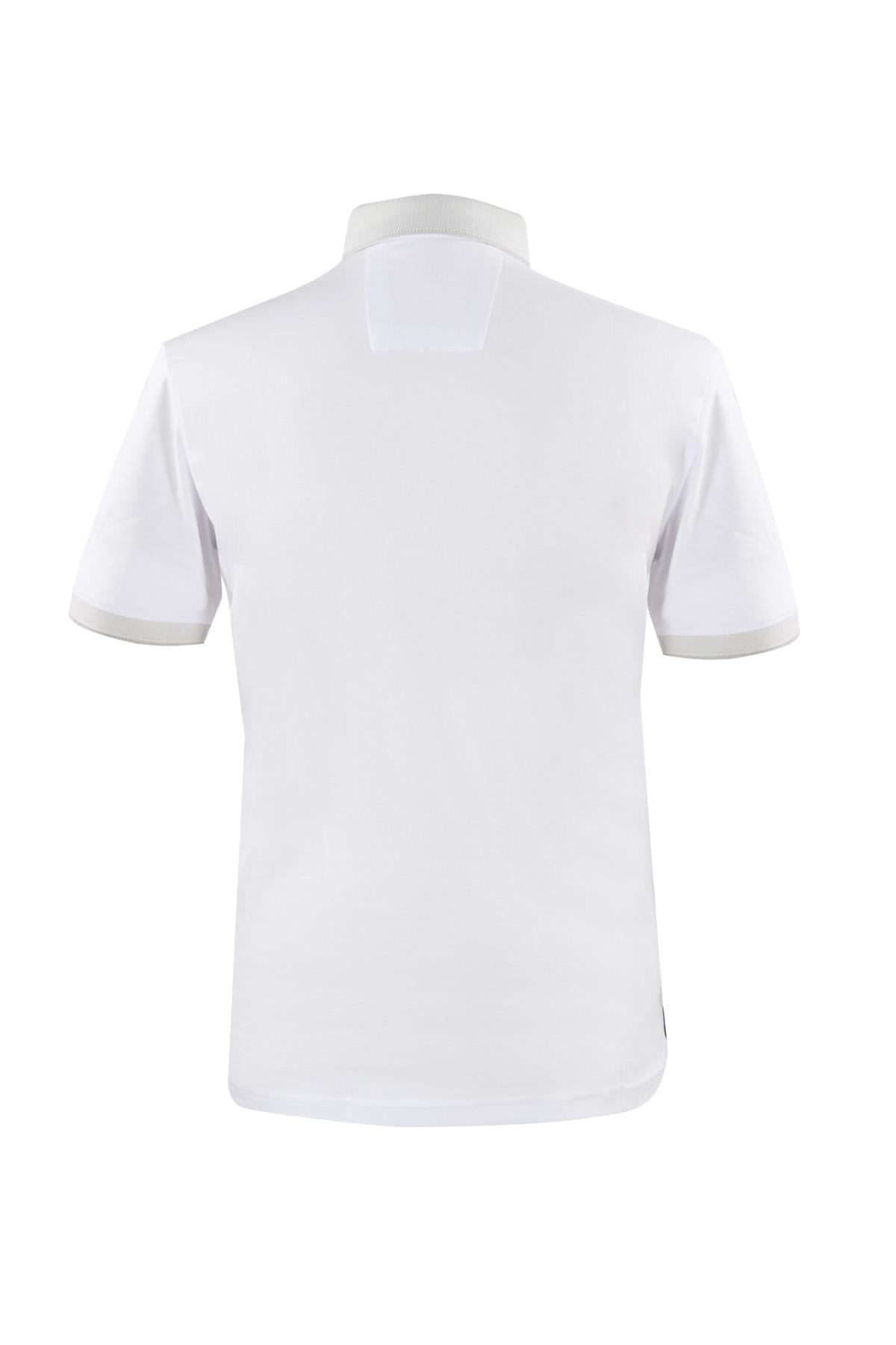 Beyaz Slim Fit Dar Kalıp Düğmeli Polo Yaka Düz Kısa Kollu Pamuklu Tişört