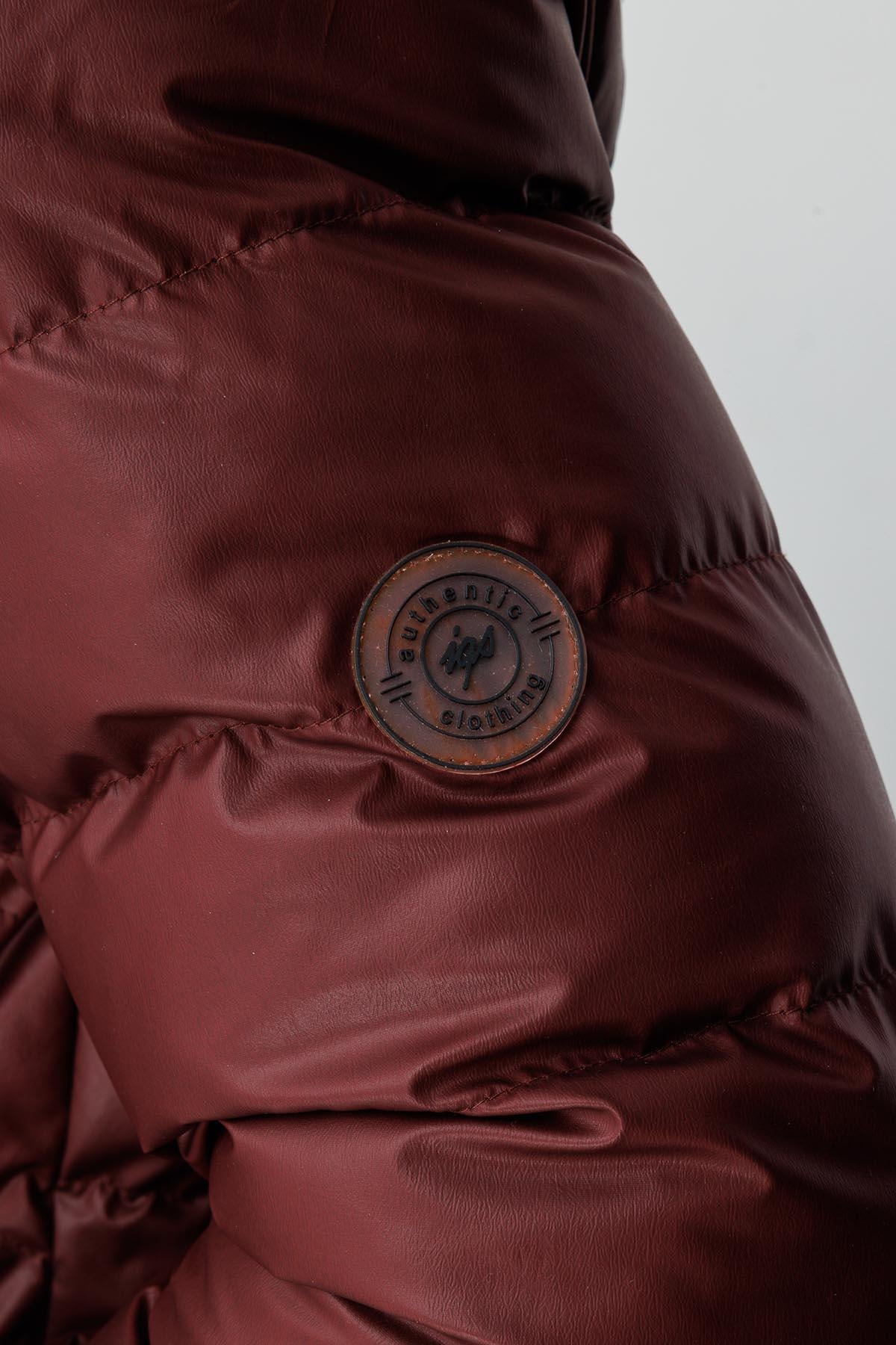 Bordo Standart Fit Kapüşonlu Kapitone Şişme Spor Erkek Mont
