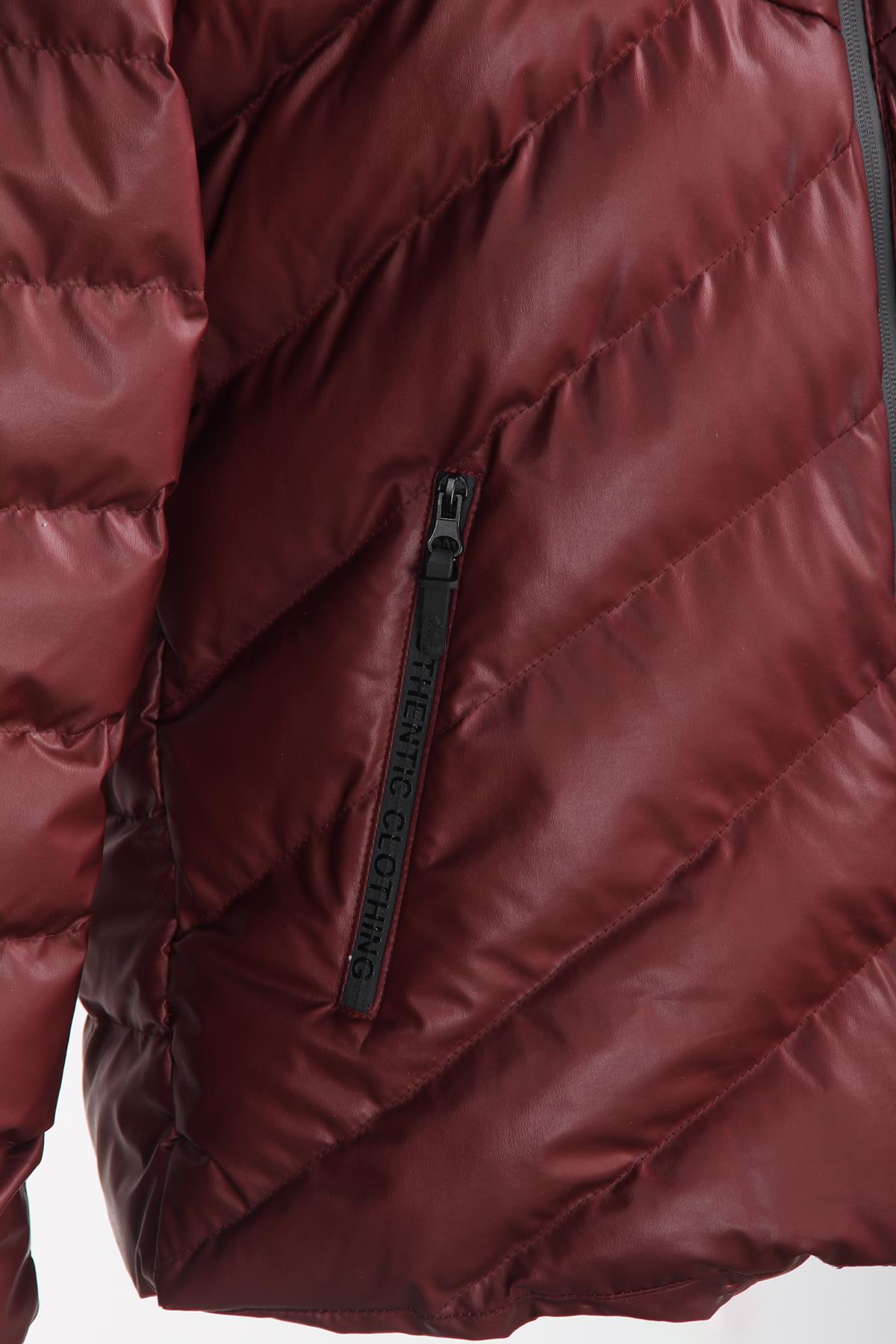 Bordo Standart Fit Kapüşonlu Kapitone Şişme Spor Erkek Mont