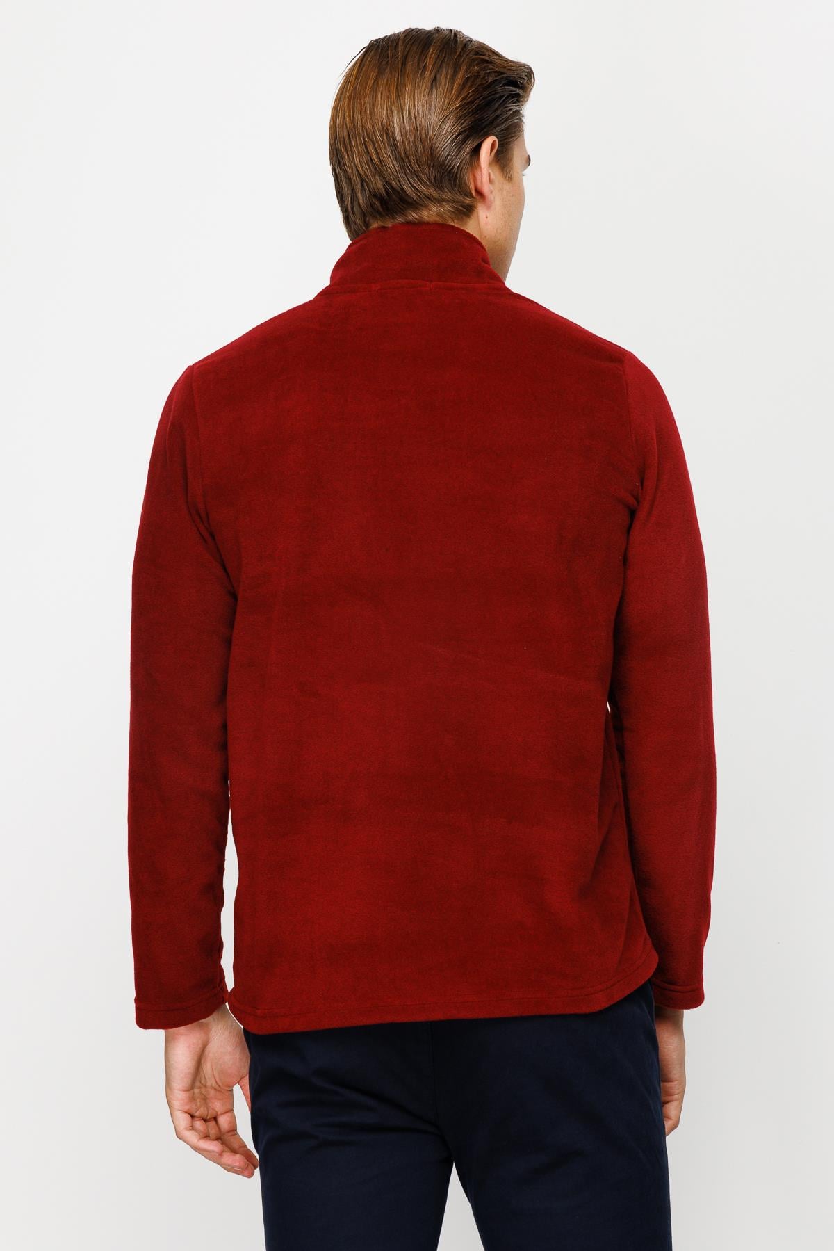 Bordo Erkek Yarım Fermuar Polar Sweatshirt Dik Yaka Model