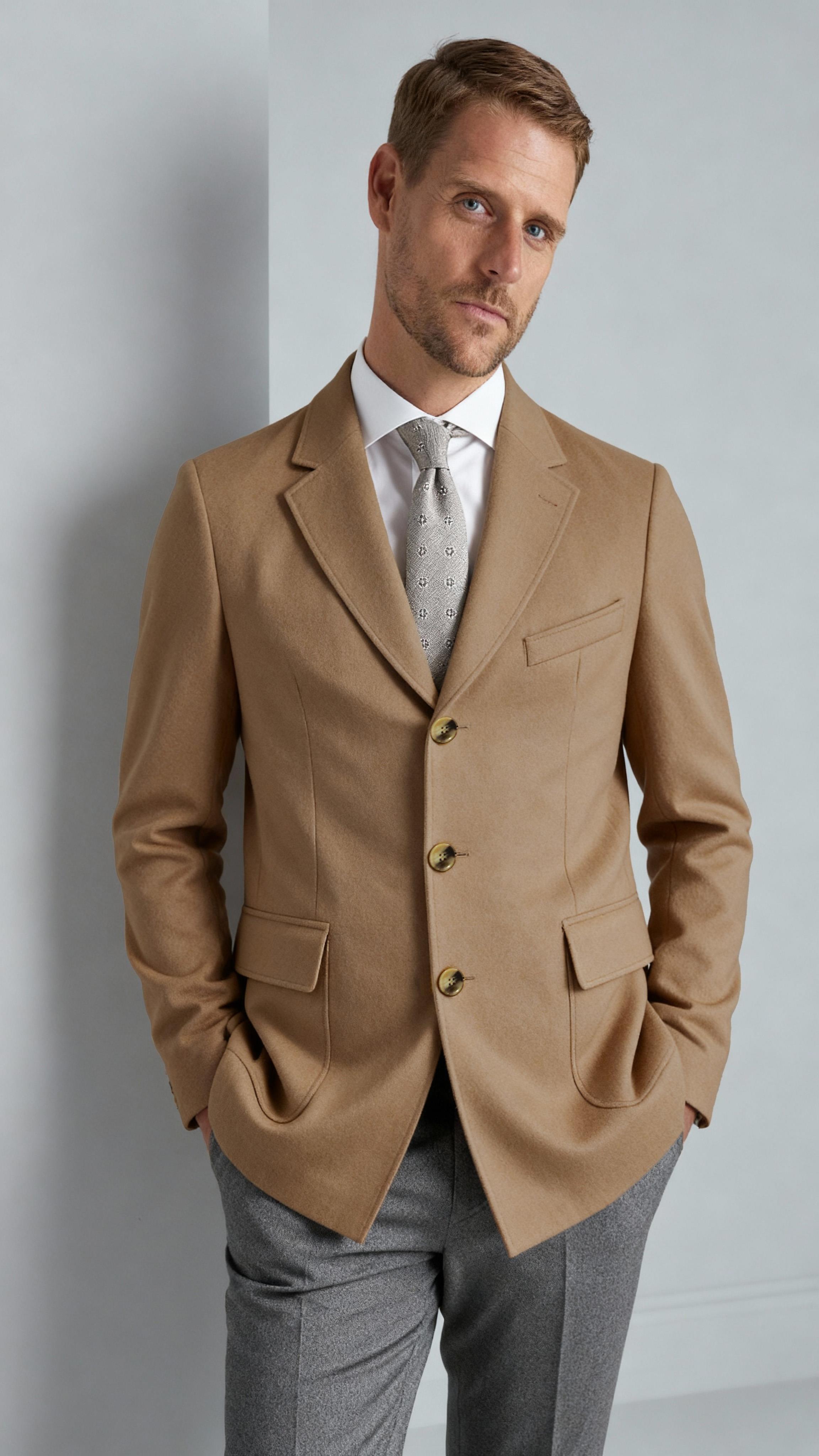 Camel Erkek Ceket Yaka Kaban Yün Karışımlı Regular Fit Model