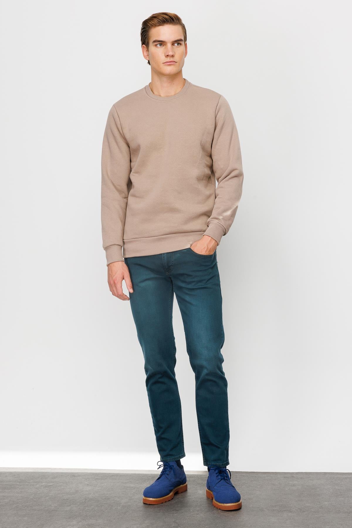 Erkek Camel  Bisiklet Yaka Sweatshirt