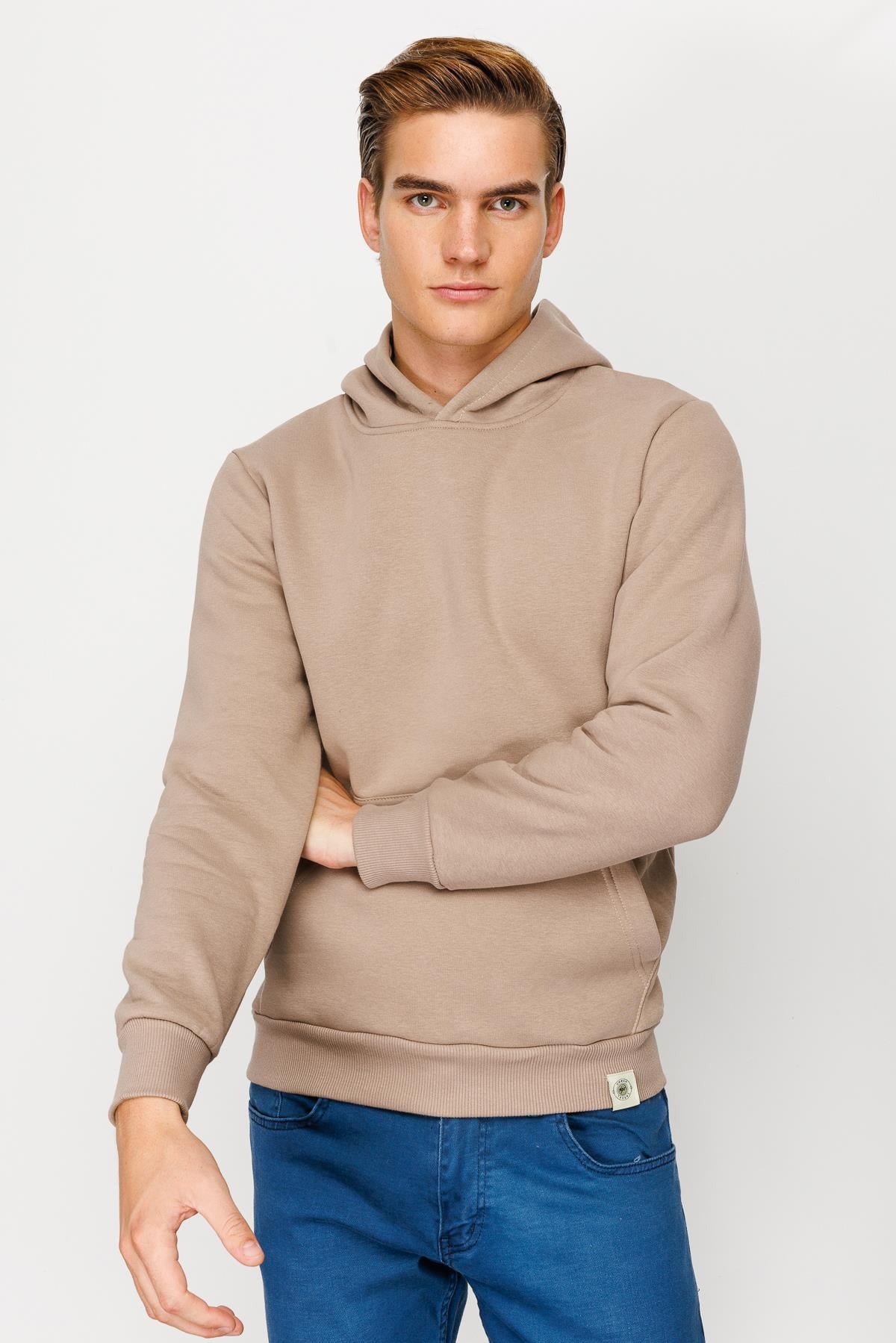 Erkek Camel  Kapşonlu Sweatshirt