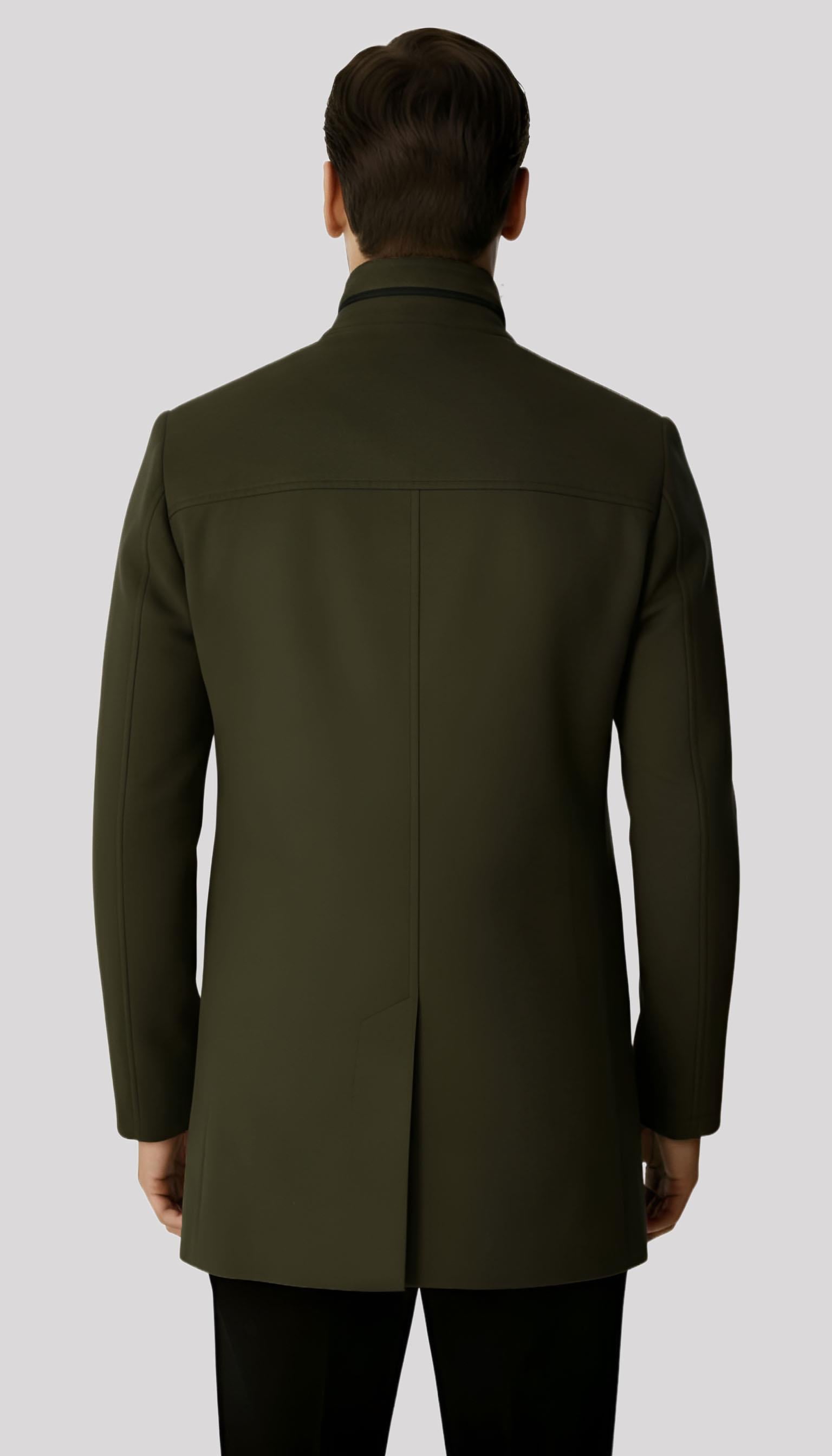 Haki Dik Yaka Erkek Kaban Düğmeli Klasik Modern Model