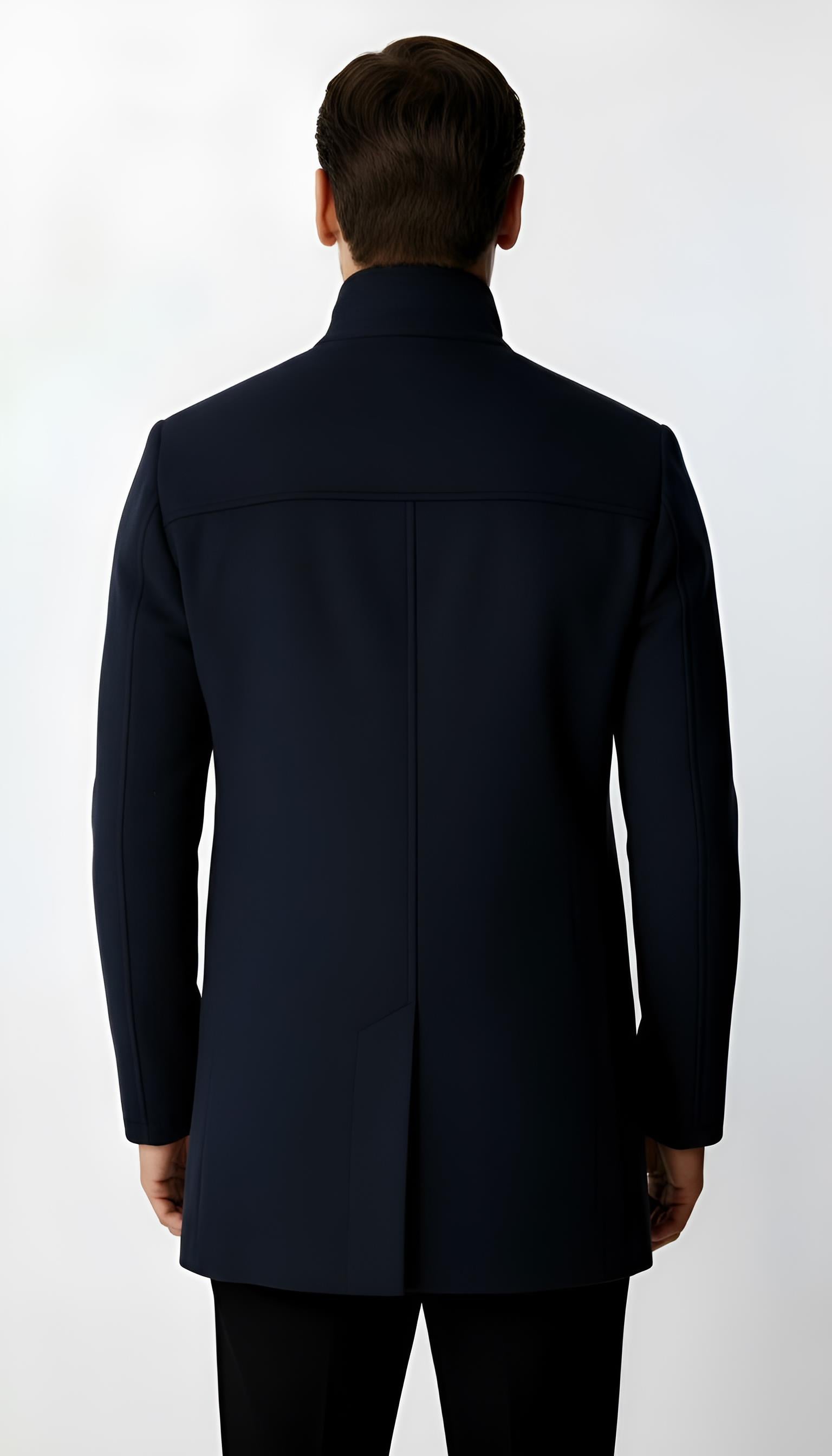 Lacivert Dik Yaka Erkek Kaban Düğmeli Klasik Modern Model