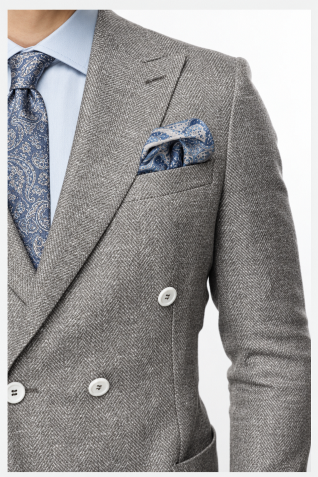 Erkek Gri Slim Fit Dar Kalıp Geniş Kırlangıç Yaka Desenli Ceket