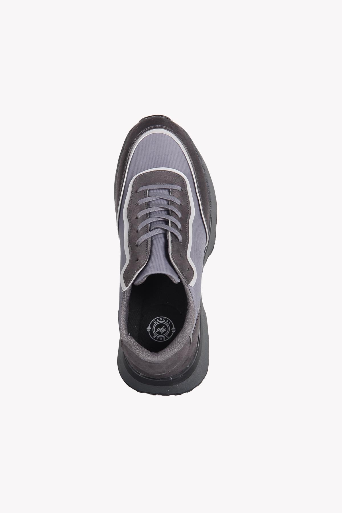 Gri Sneaker Erkek Ayakkabı Süet Detaylı Kalın Taban Günlük Model