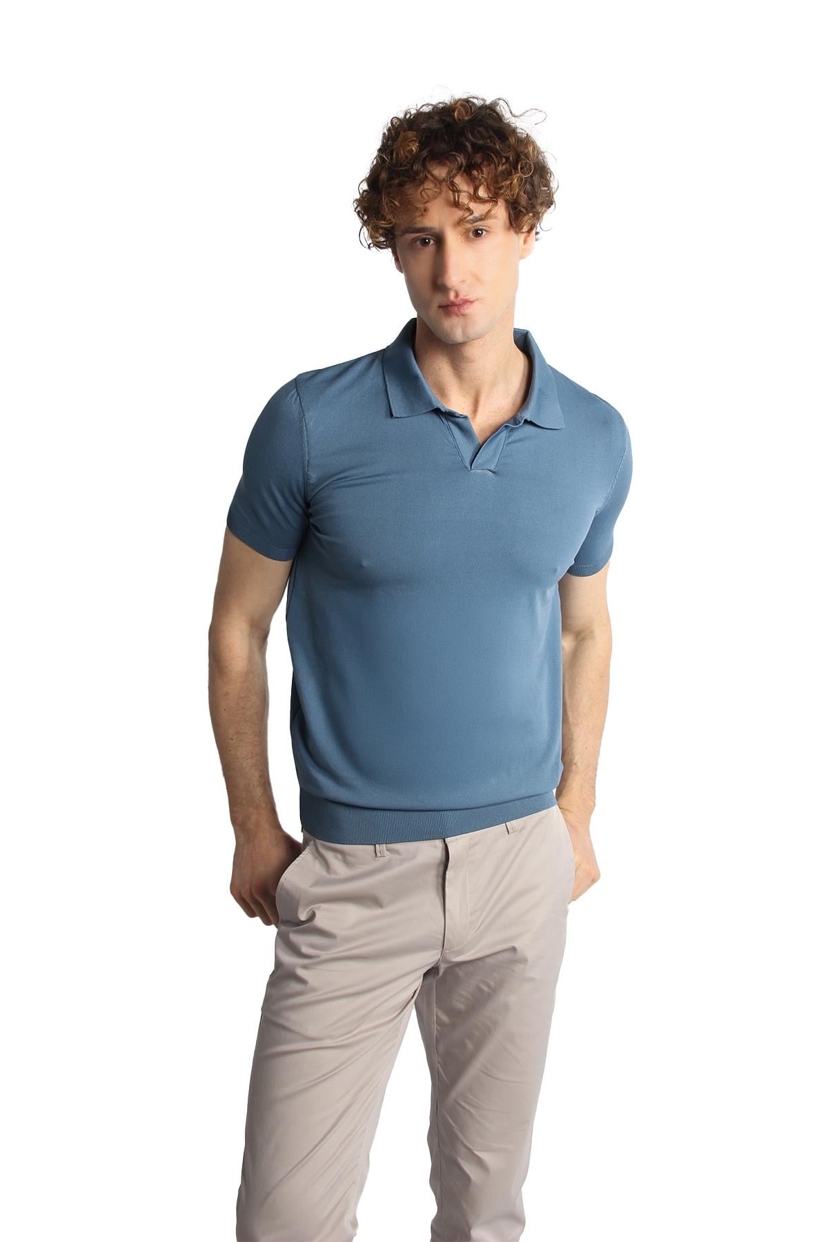 İndigo Slim Fit Dar Kalıp Polo Yaka Düz Kısa Kollu Triko Tişört