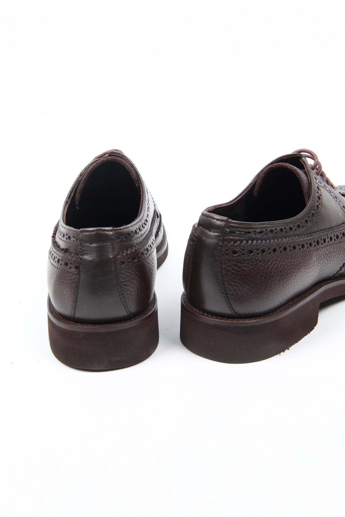 Kahve Deri Klasik Erkek Ayakkabı Brogue Detaylı Bağcıklı Model