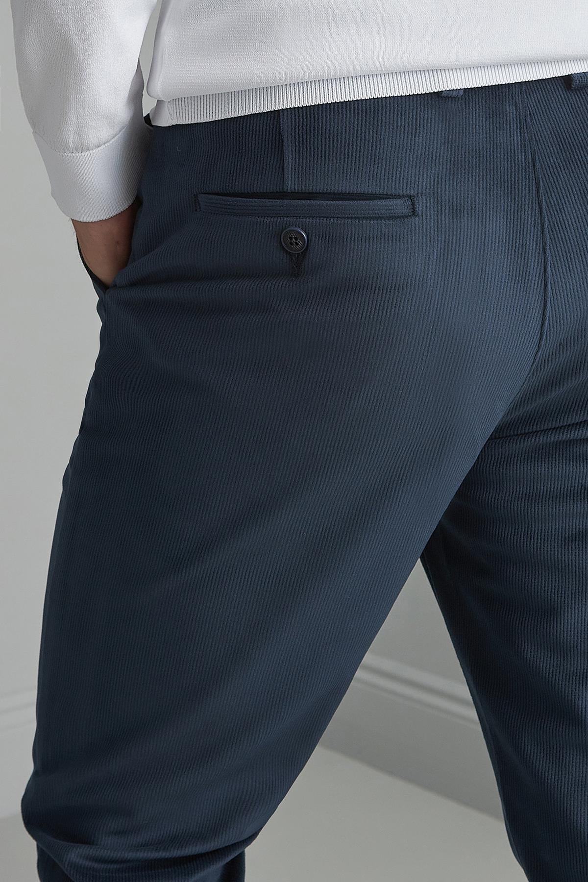 Erkek Lacivert Kadife Regularfit / Rahat Kalıp  Pantolon