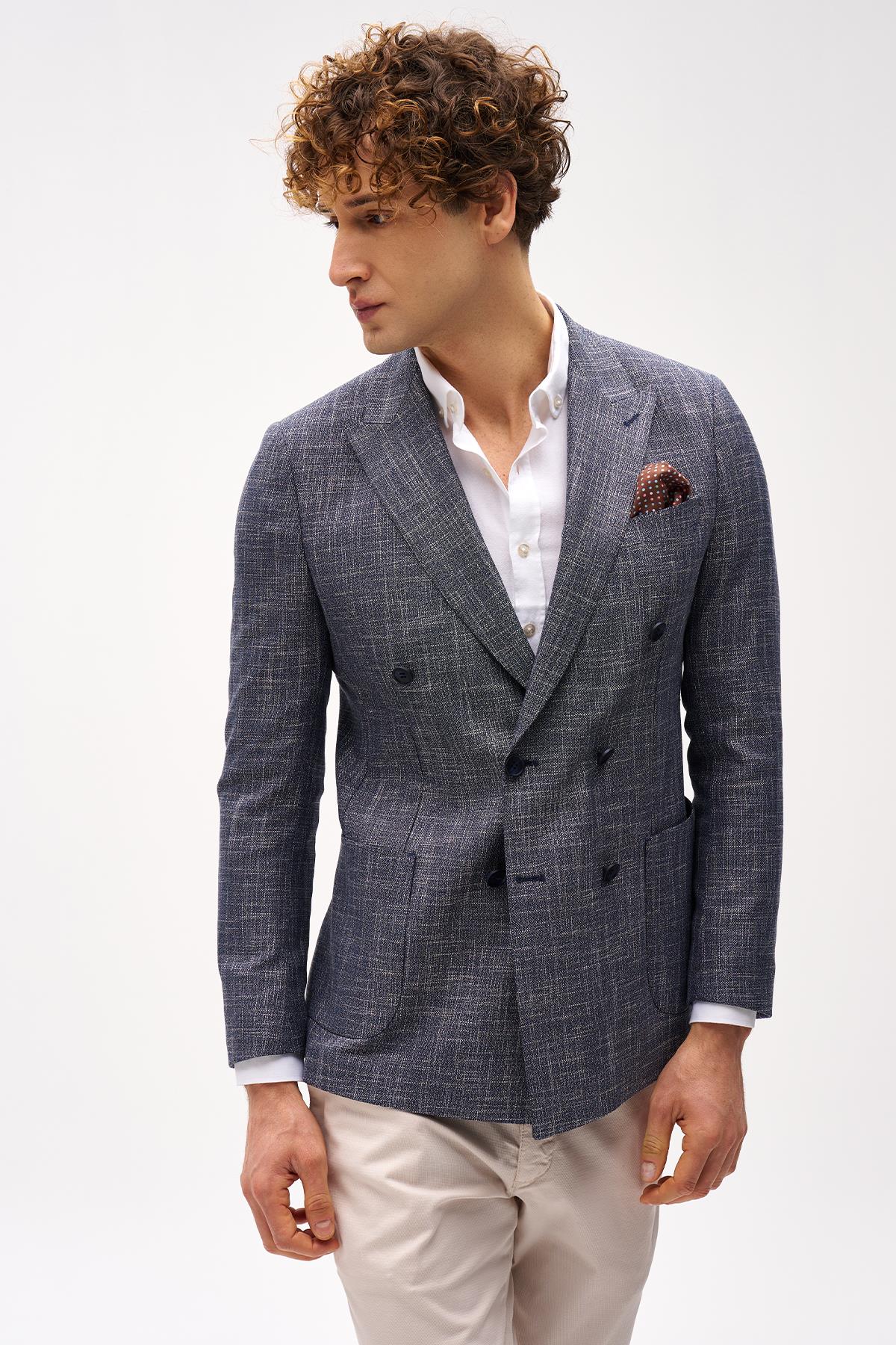 Erkek Lacivert Slim Fit / Dar Kalıp Geniş Kırlangıç Ceket