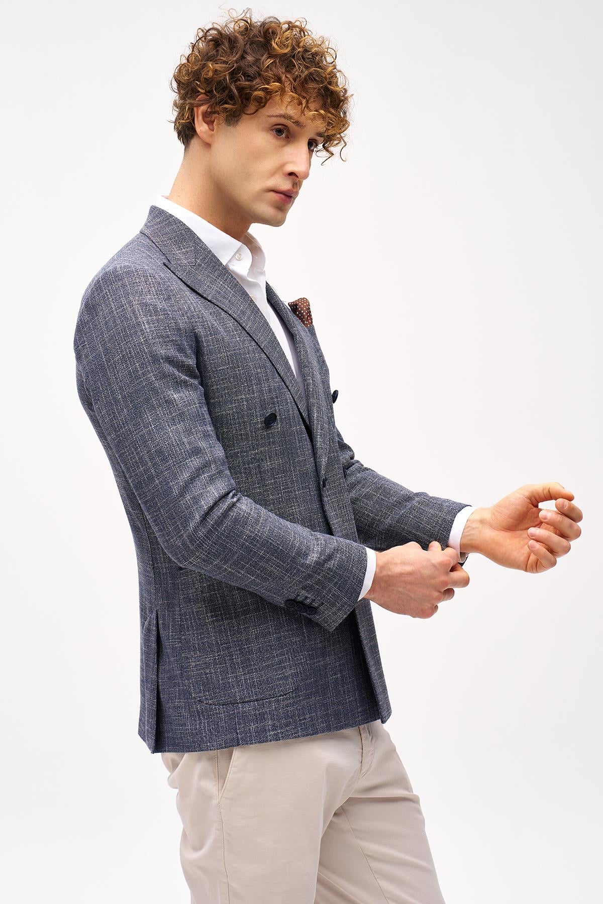 Erkek Lacivert Slim Fit / Dar Kalıp Geniş Kırlangıç Ceket