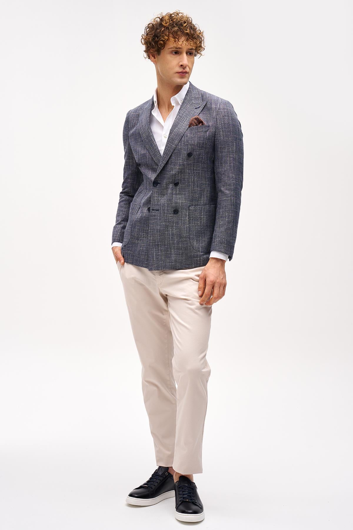 Erkek Lacivert Slim Fit / Dar Kalıp Geniş Kırlangıç Ceket