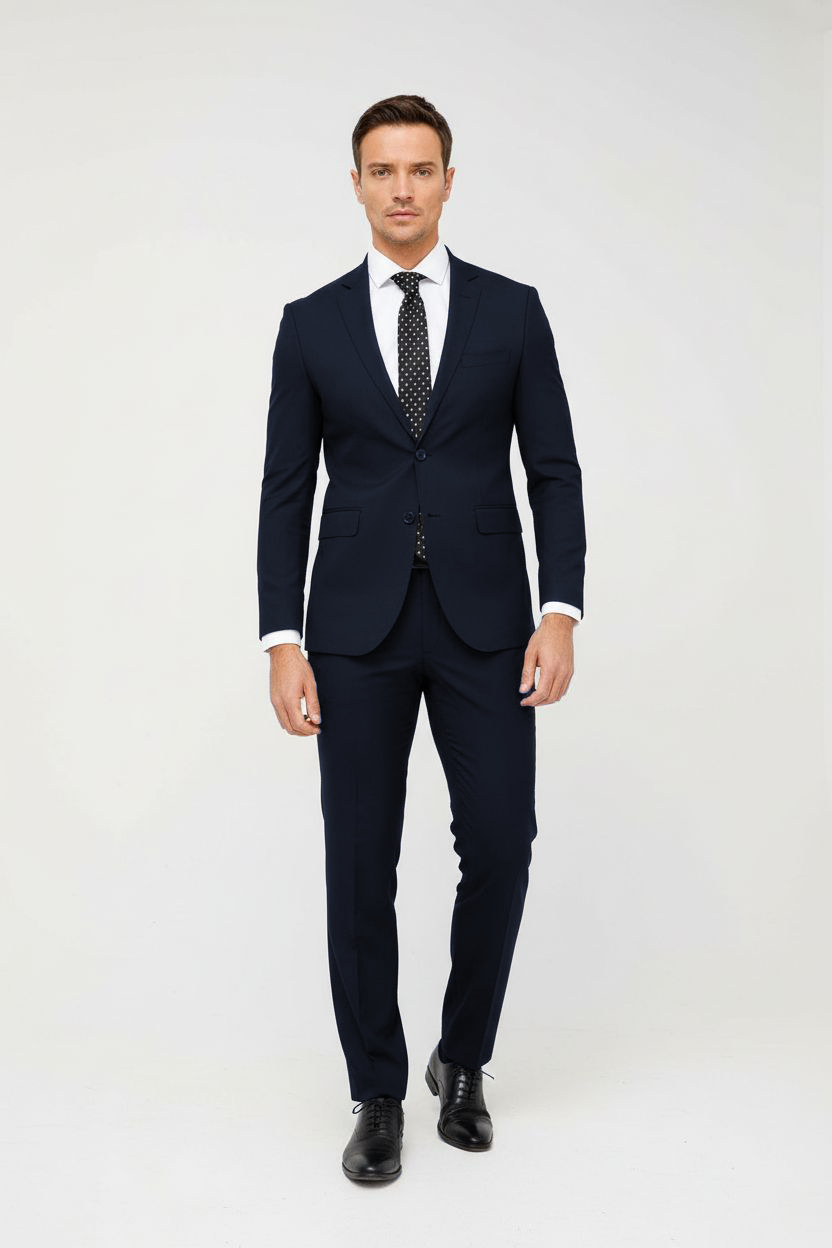 Erkek Lacivert Slim Fit Dar Kalıp Klasik Takım Elbise