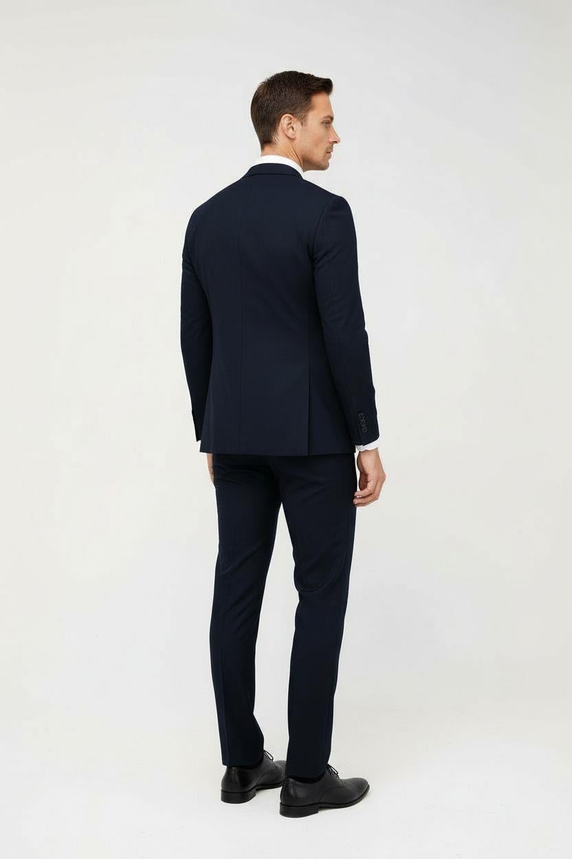 Erkek Lacivert Slim Fit Dar Kalıp Klasik Takım Elbise