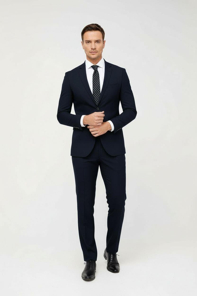 Erkek Lacivert Slim Fit Dar Kalıp Klasik Takım Elbise