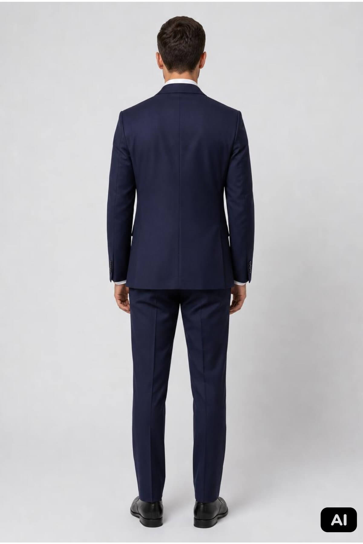 Erkek Lacivert Slim Fit Dar Kalıp Mono Yaka Takım Elbise