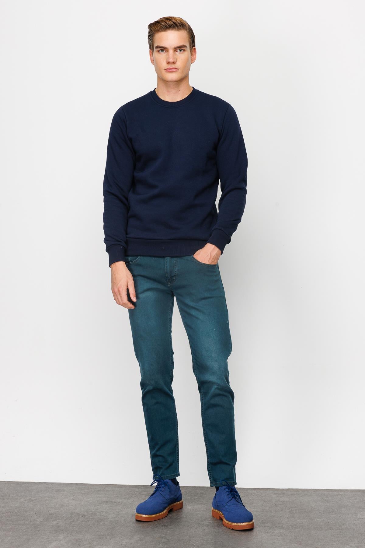 Erkek Lacivert Bisiklet Yaka Sweatshirt