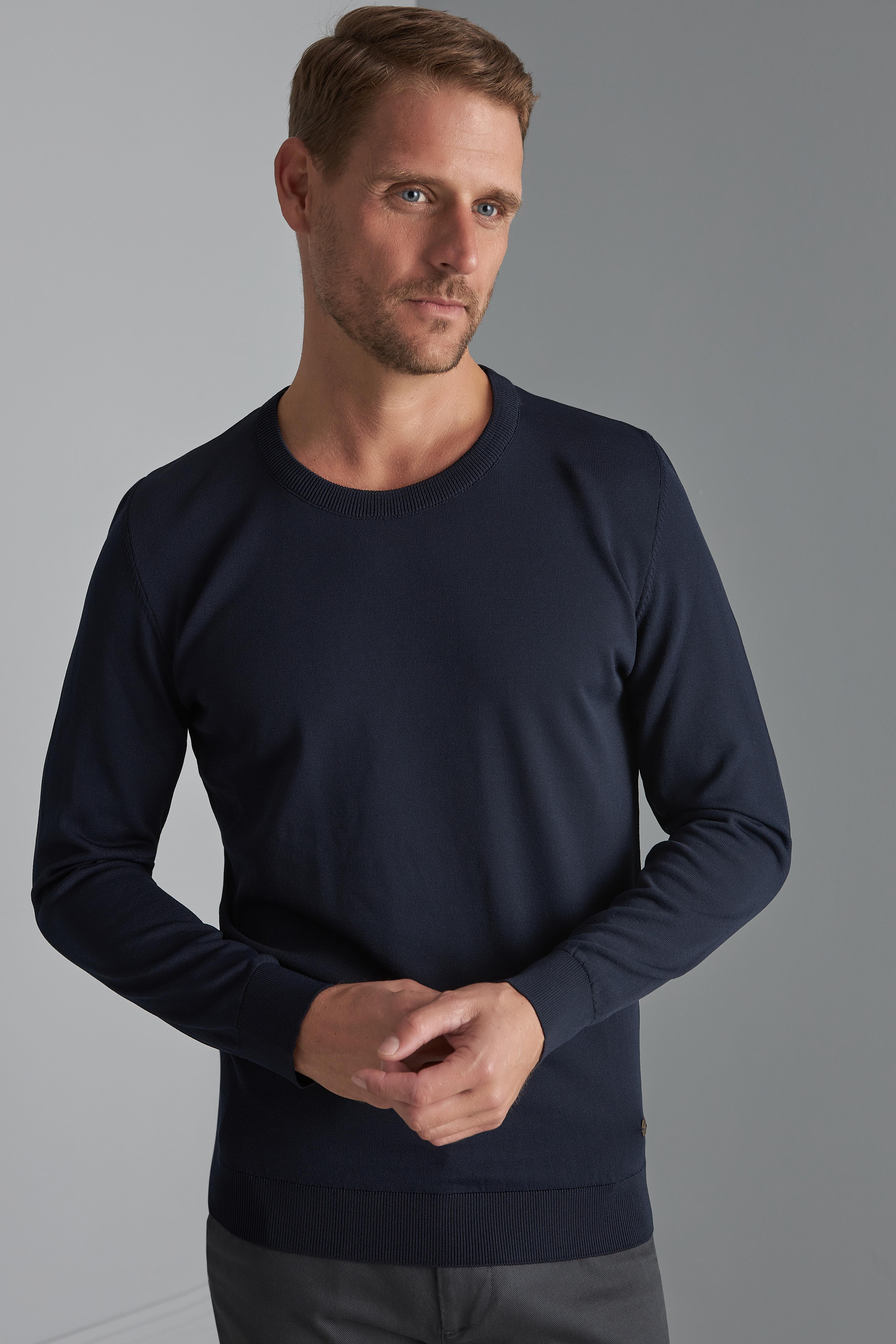 Lacivert Slim Fit Dar Kalıp Bisiklet Yaka Düz Uzun Kollu Triko