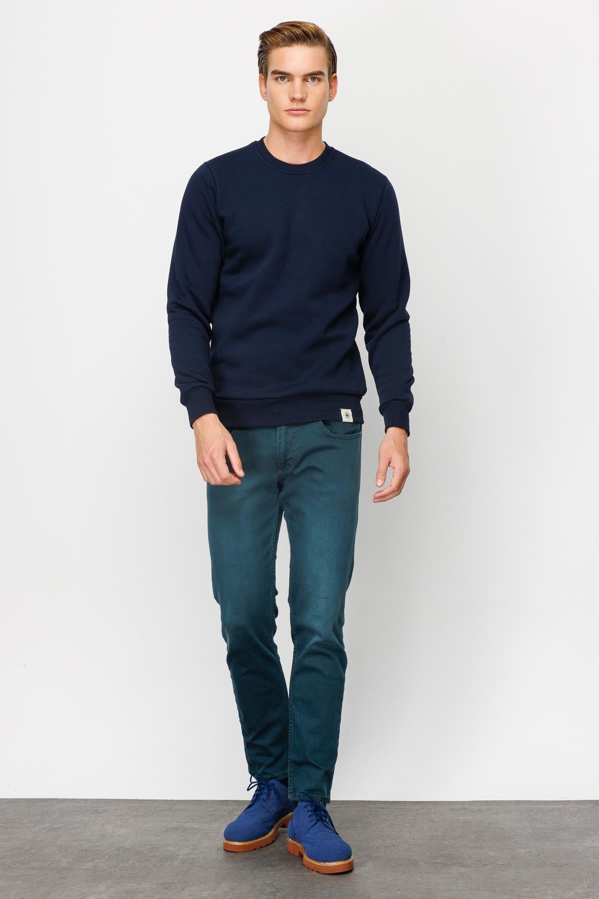 Erkek Lacivert Bisiklet Yaka Sweatshirt
