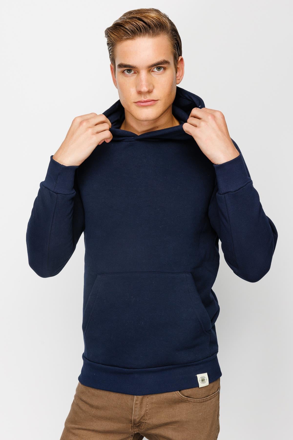 Erkek Lacivert  Kapşonlu Sweatshirt