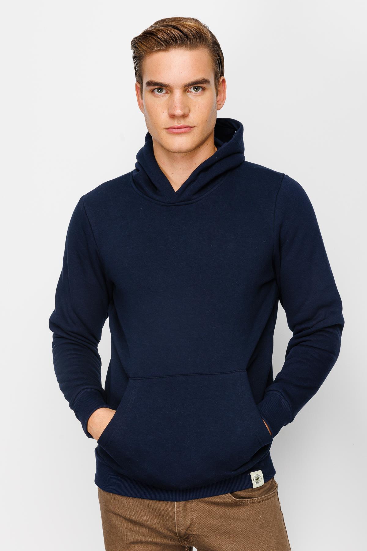 Erkek Lacivert  Kapşonlu Sweatshirt
