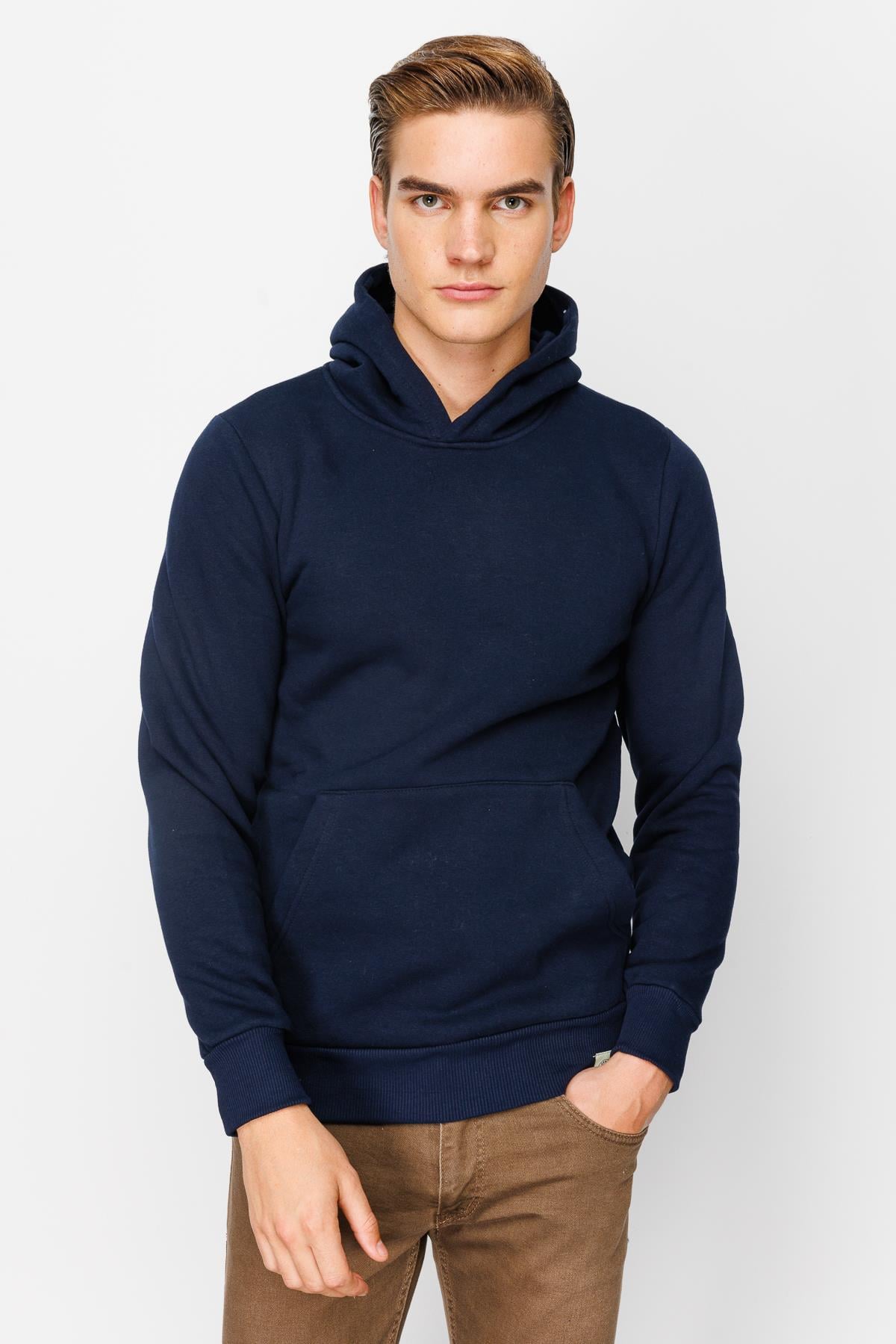 Erkek Lacivert  Kapşonlu Sweatshirt