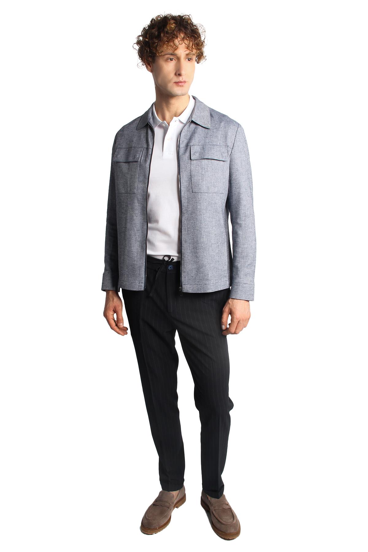 Lacivert Regular Fit Gömlek Yaka Polyester Fermuarlı Mont