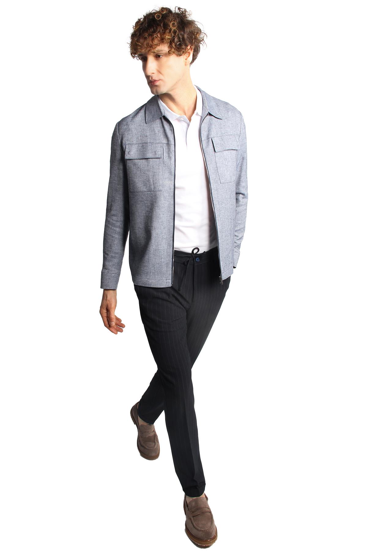 Lacivert Regular Fit Gömlek Yaka Polyester Fermuarlı Mont
