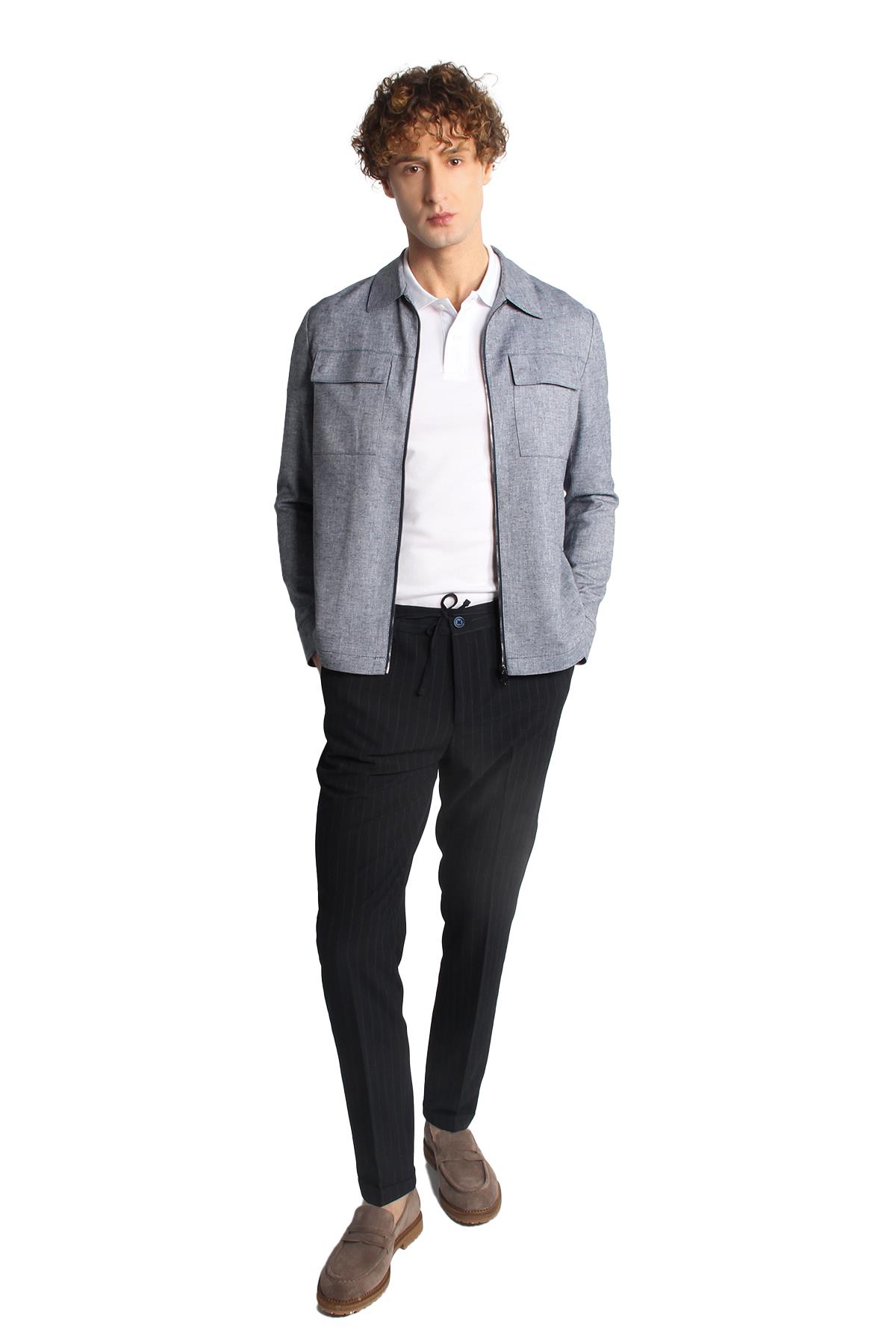 Lacivert Regular Fit Gömlek Yaka Polyester Fermuarlı Mont