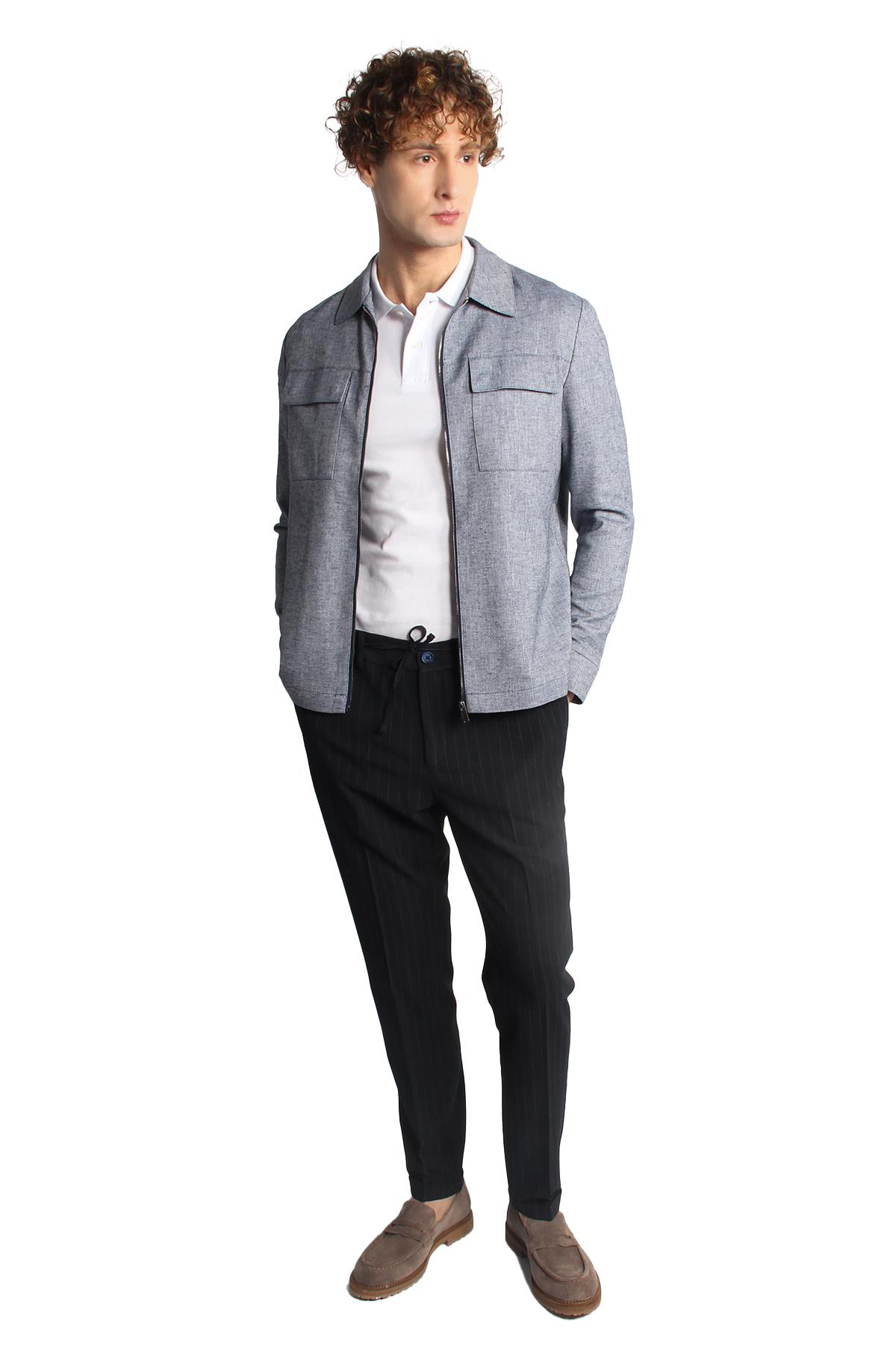 Lacivert Regular Fit Gömlek Yaka Polyester Fermuarlı Mont