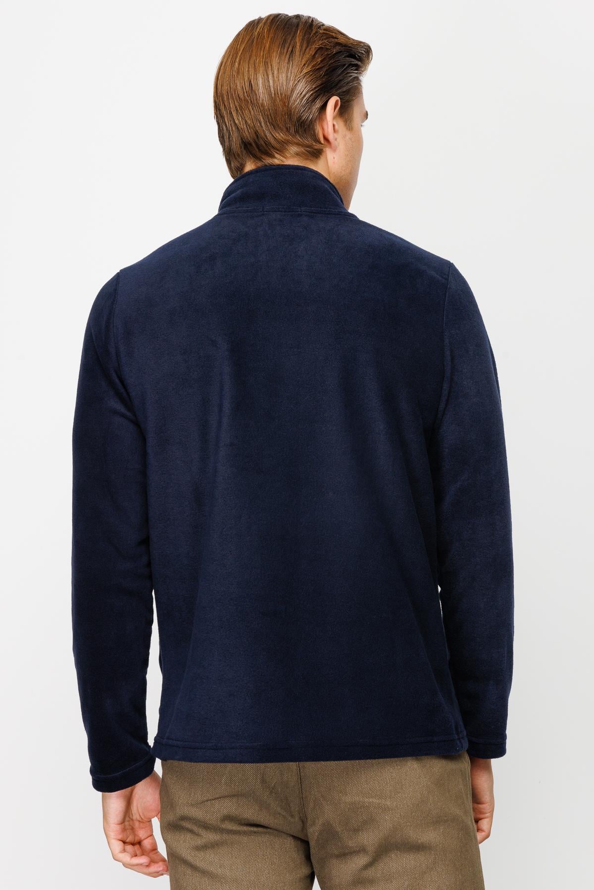 Lacivert Erkek Yarım Fermuar Polar Sweatshirt Dik Yaka Model