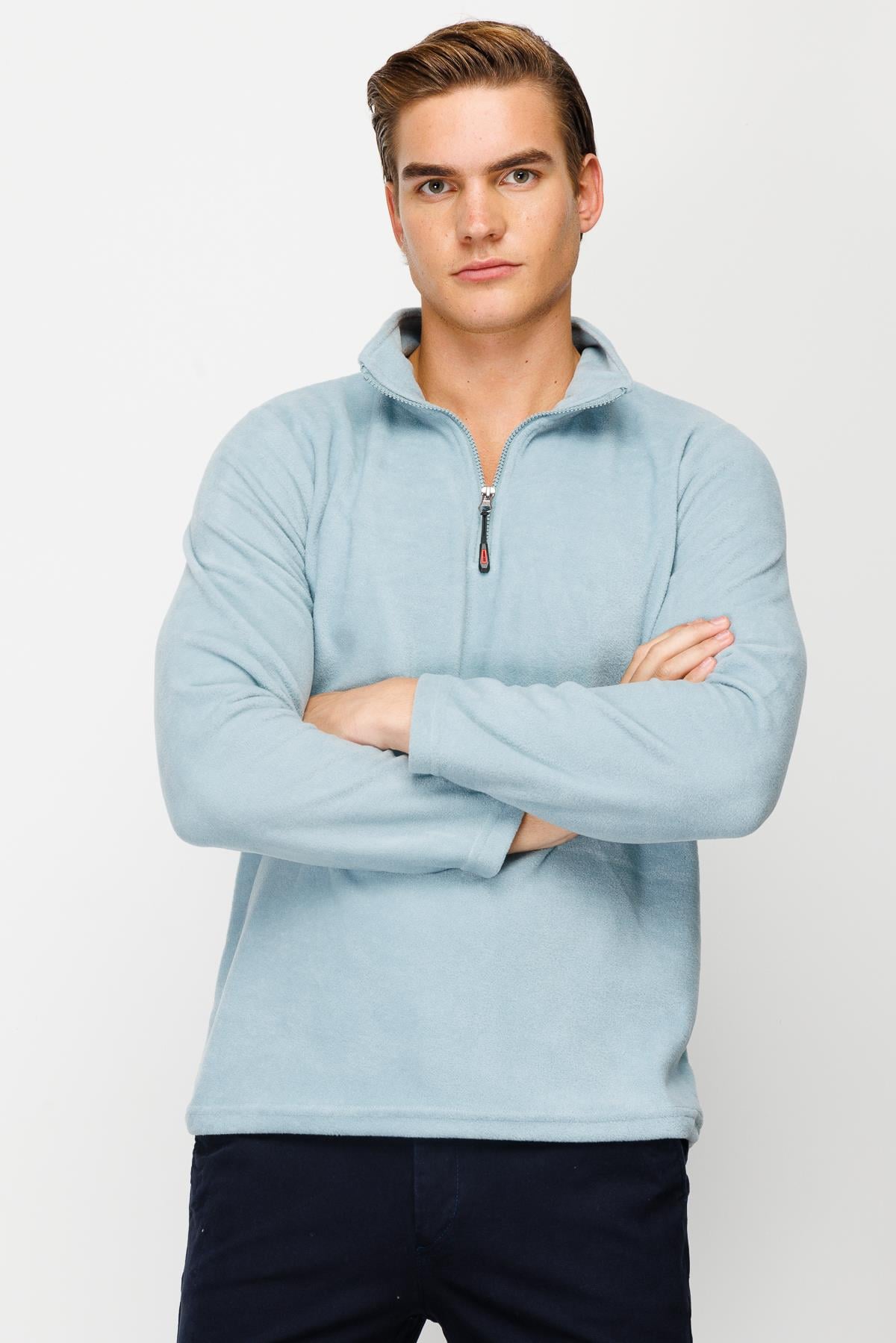 Mavi Erkek Yarım Fermuar Polar Sweatshirt Dik Yaka Model
