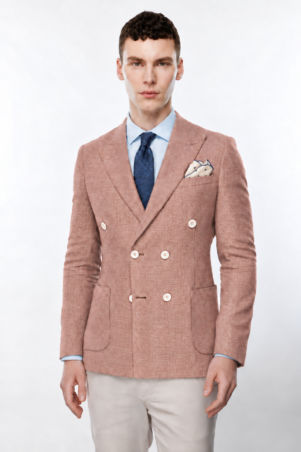 Erkek Oranj Slim Fit Dar Kalıp Geniş Kırlangıç Yaka Desenli Ceket