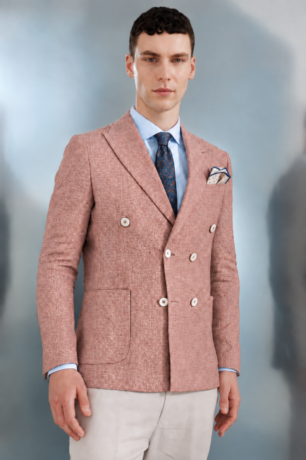 Erkek Oranj Slim Fit Dar Kalıp Geniş Kırlangıç Yaka Desenli Ceket