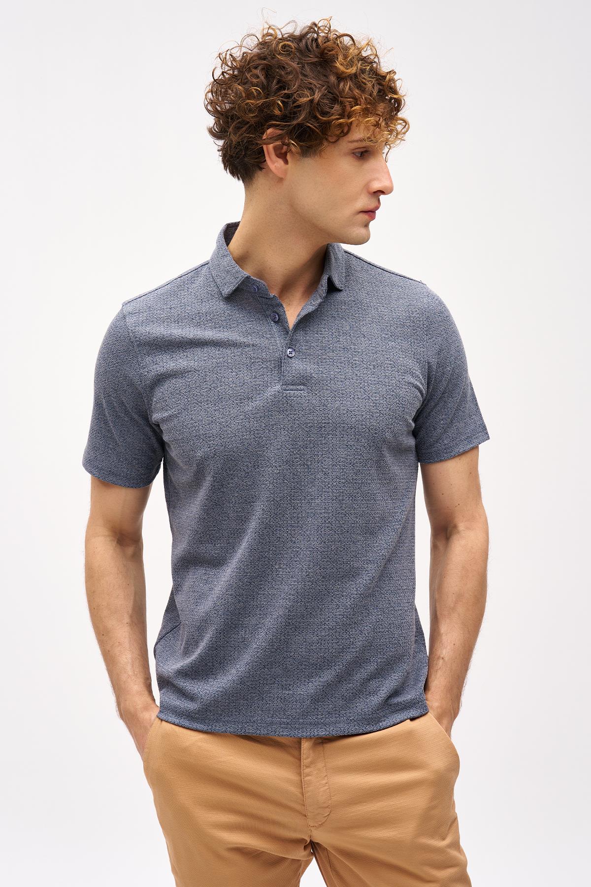 Petrol Slim Fit Dar Kalıp Fermuarlı Polo Yaka Düz Kısa Kollu  Tişört