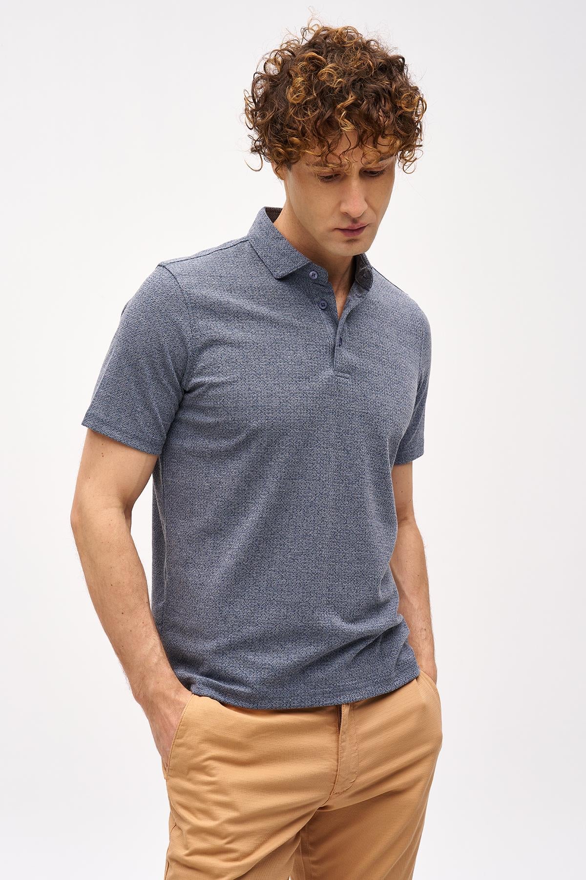 Petrol Slim Fit Dar Kalıp Fermuarlı Polo Yaka Düz Kısa Kollu  Tişört