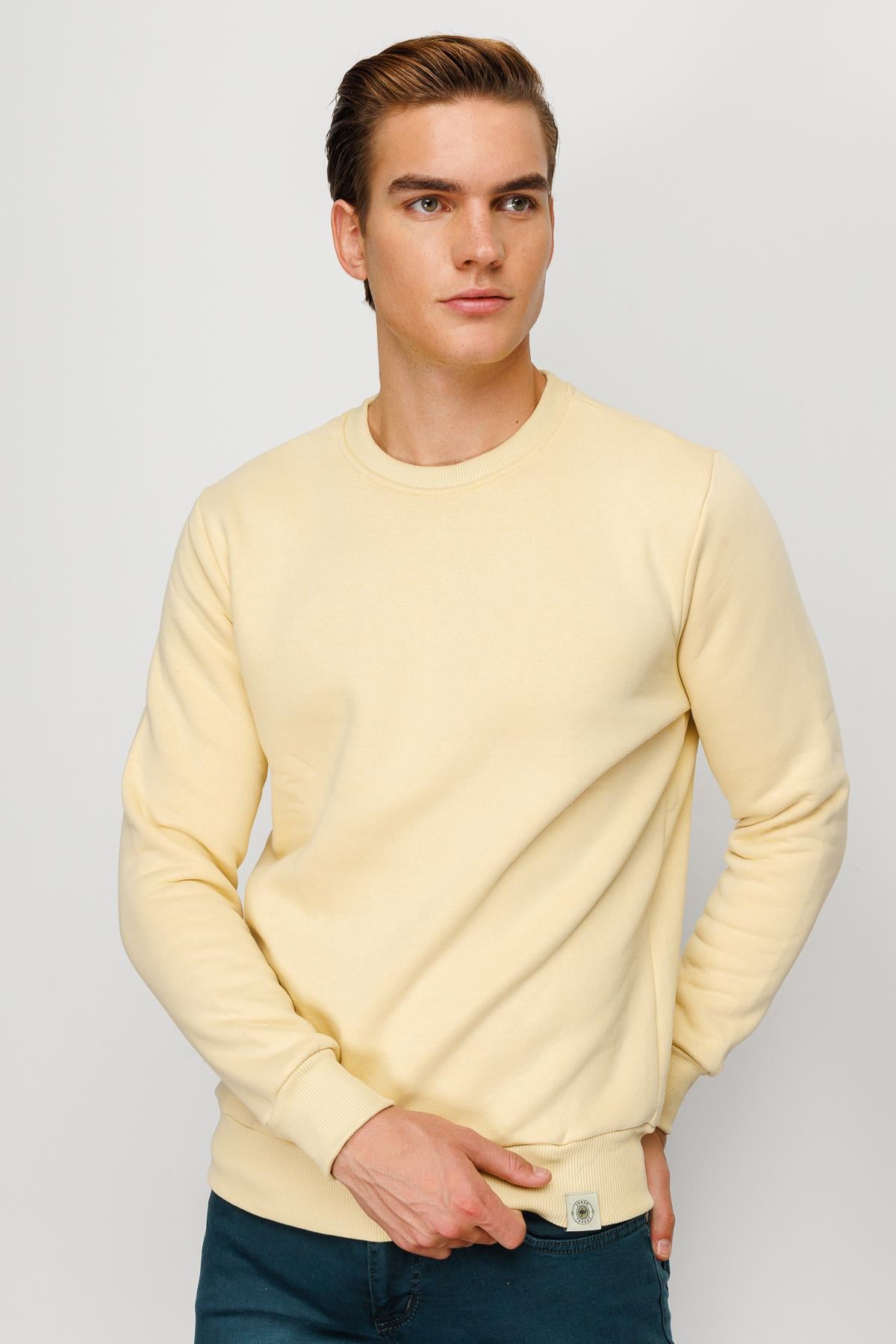 Erkek Sarı Bisiklet Yaka Sweatshirt