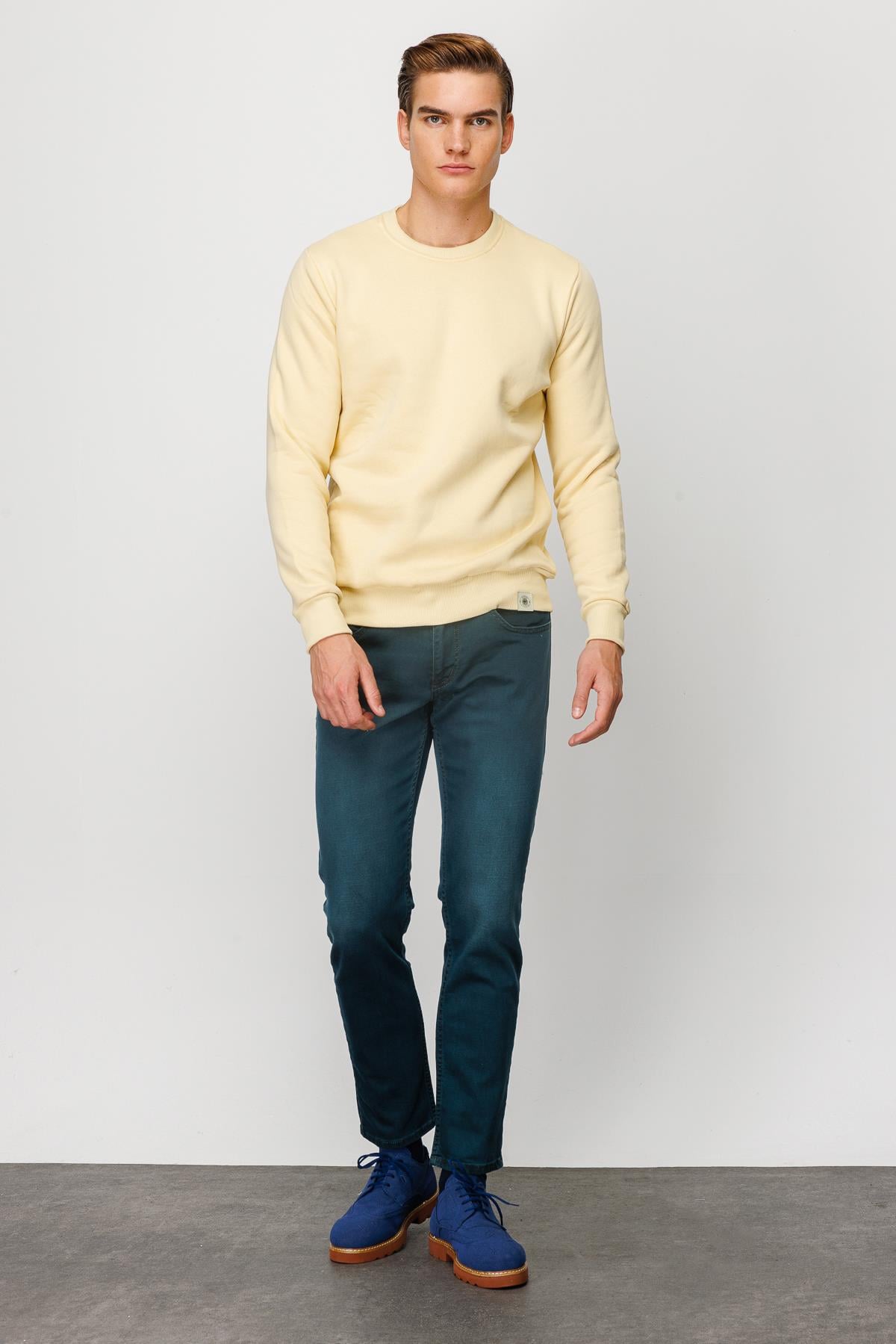 Erkek Sarı Bisiklet Yaka Sweatshirt